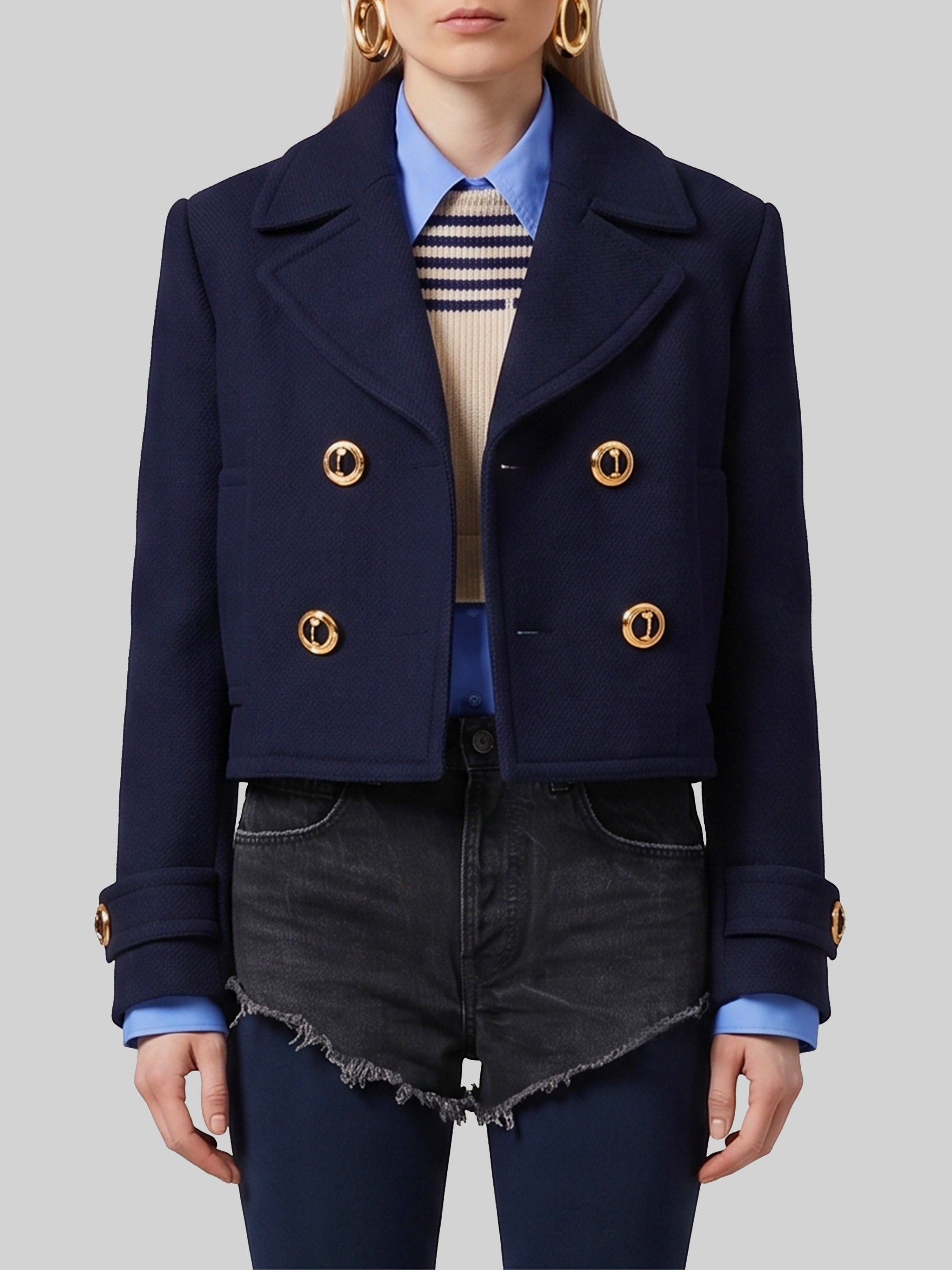 Cropped navy peacoat