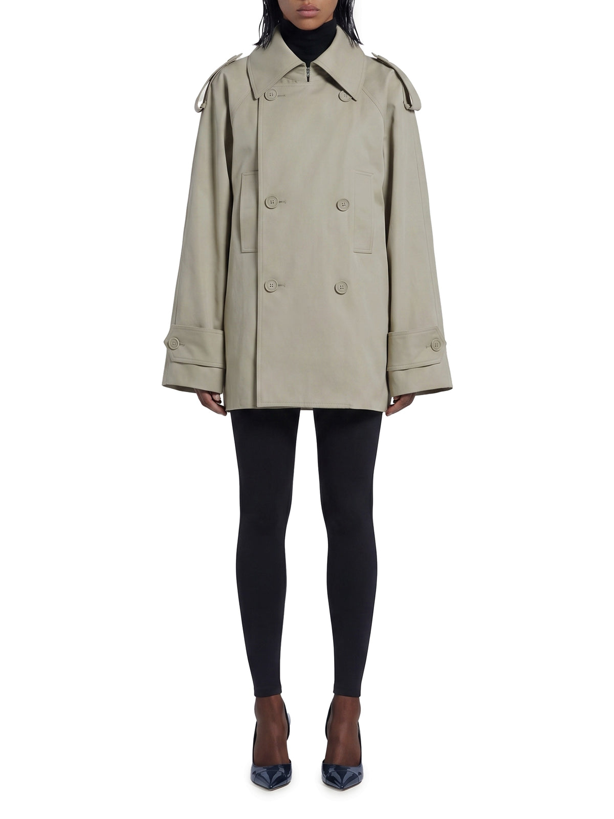 Light beige double-breasted trench coat