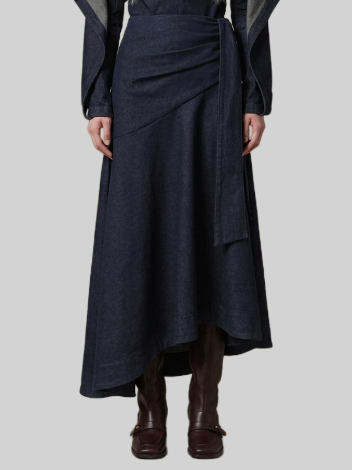 Maxi denim skirt with draping