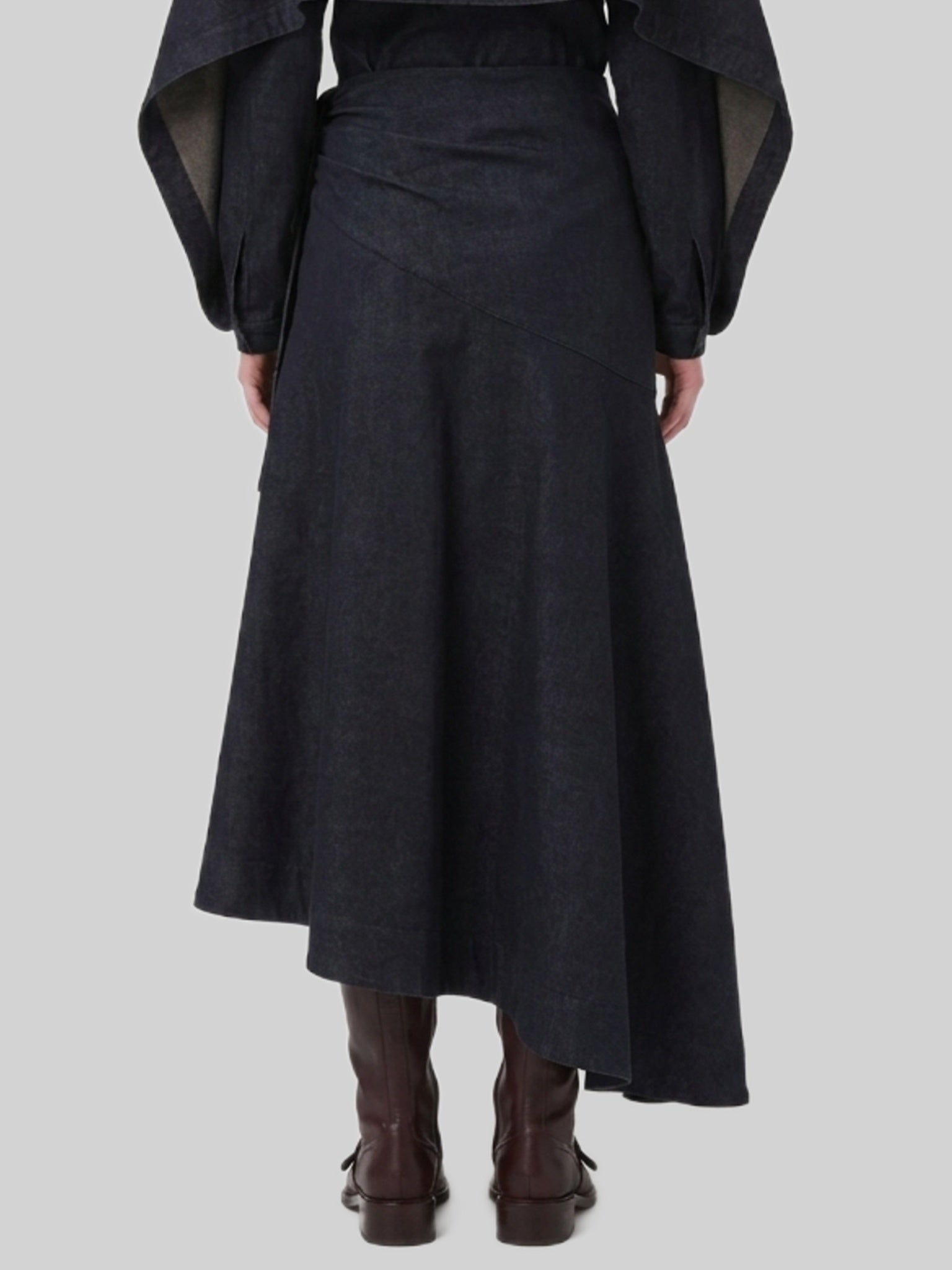 Maxi denim skirt with draping