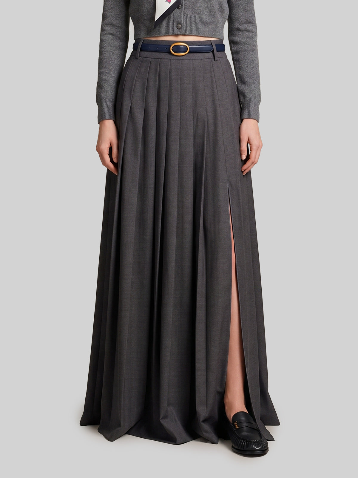 Anthracite maxi pleated skirt