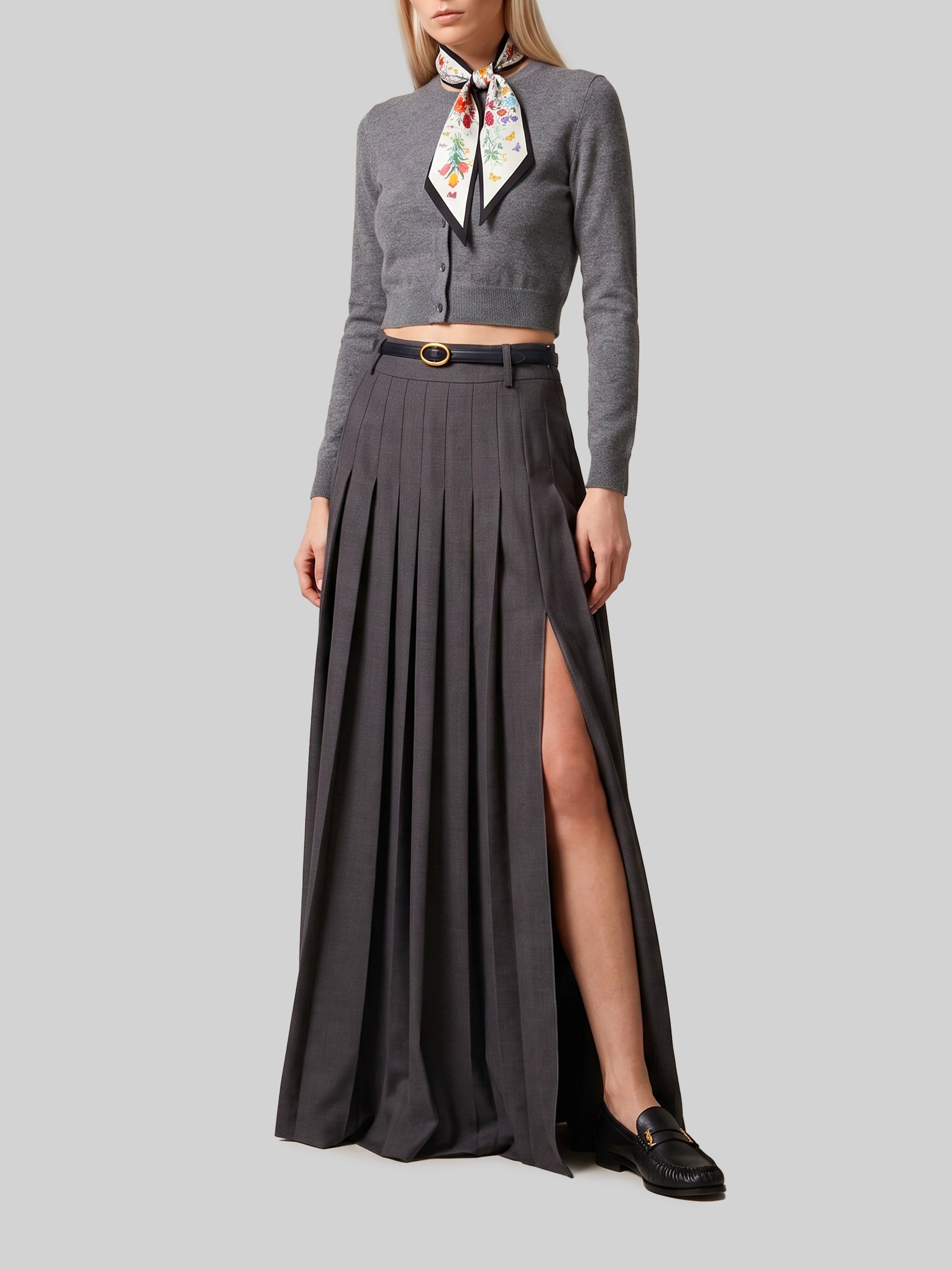 Anthracite maxi pleated skirt