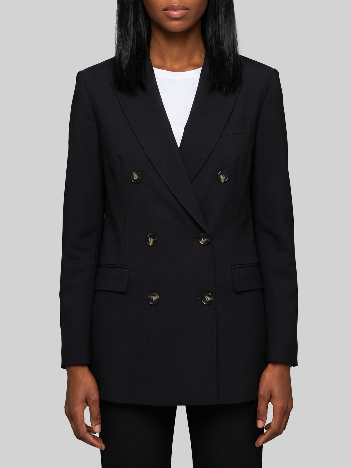 Double-breasted black jacket