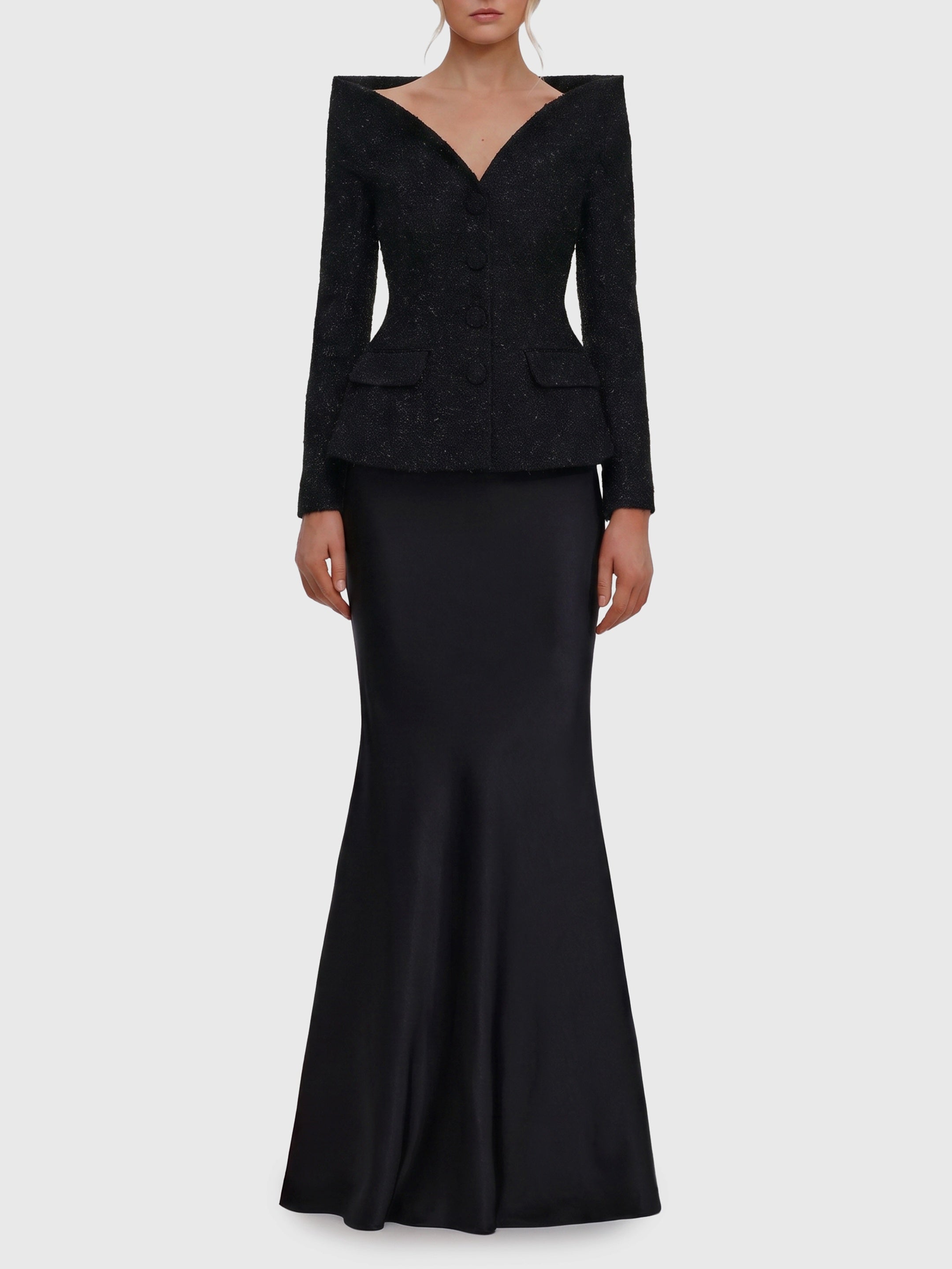 Metallic bouclé satin maxi dress