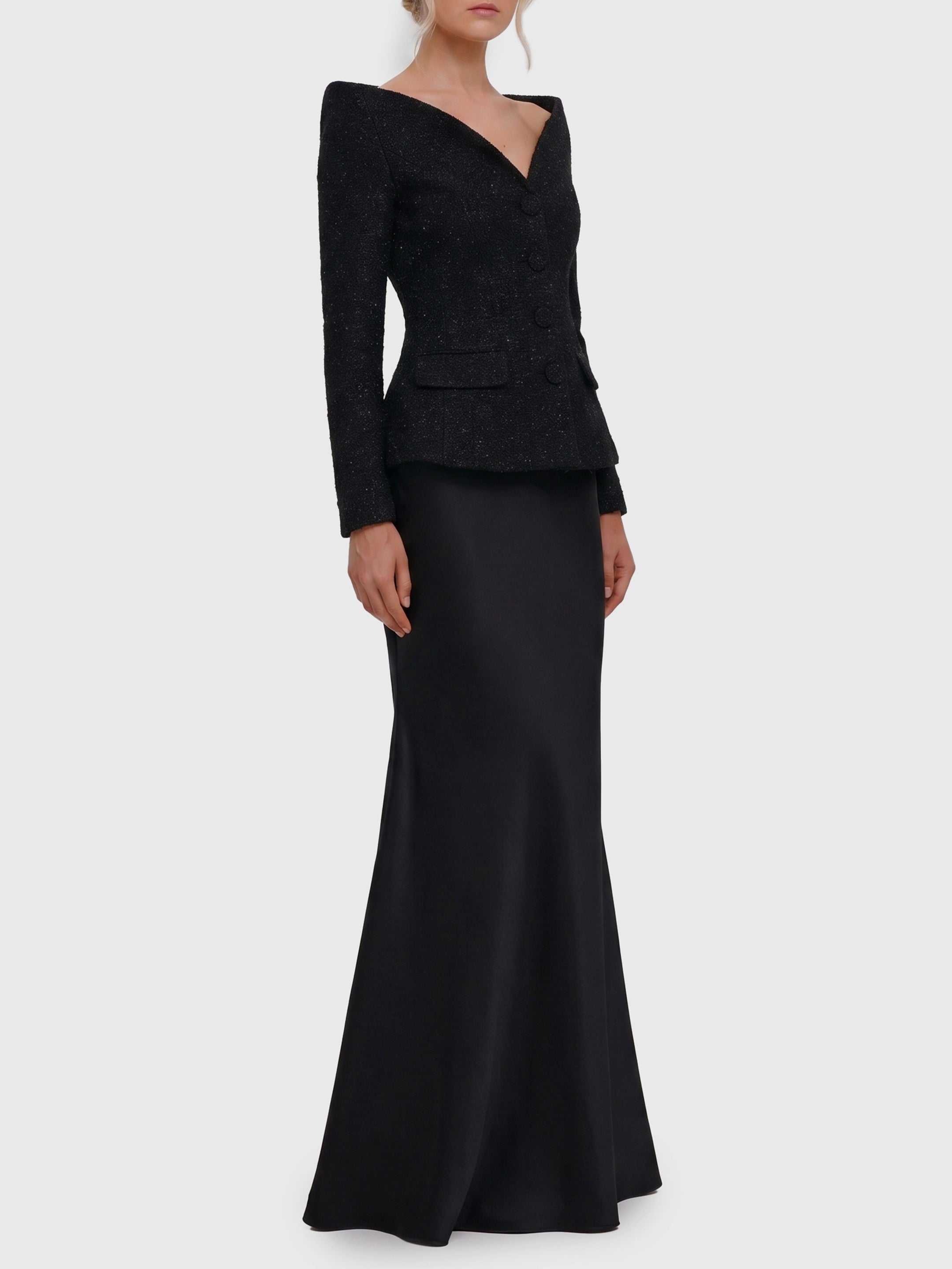 Metallic bouclé satin maxi dress