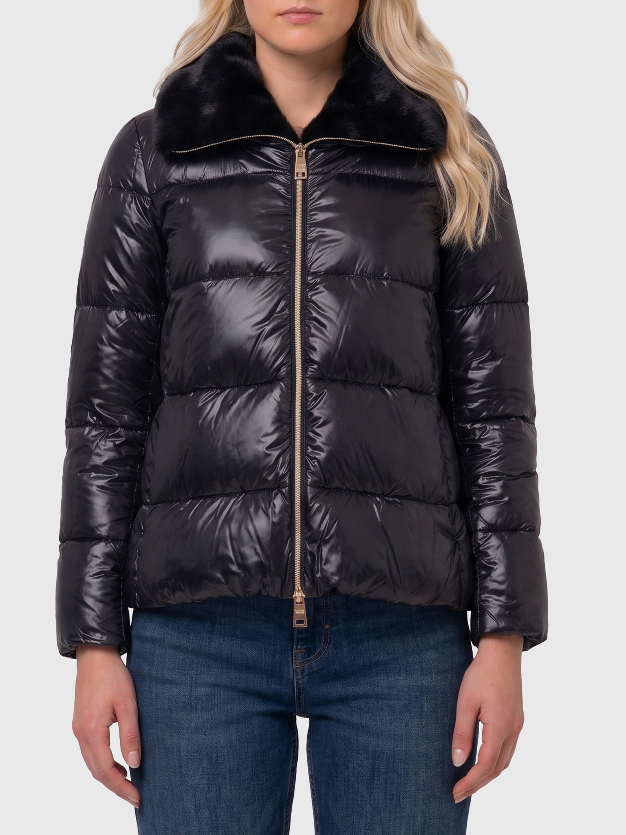 Ultralight nylon and fur collar jacket
