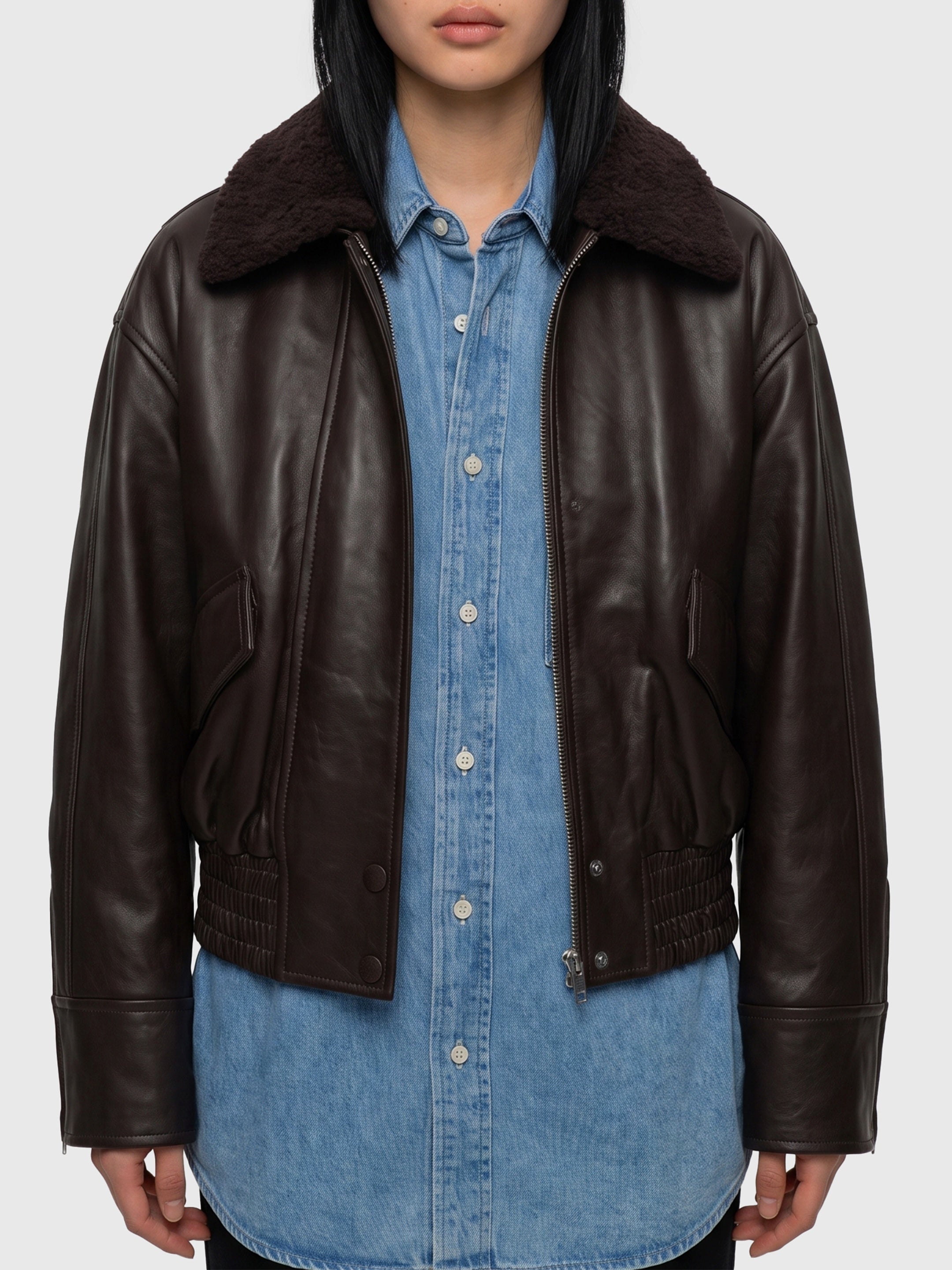 Dark brown leather IOLaila Lane bomber jacket
