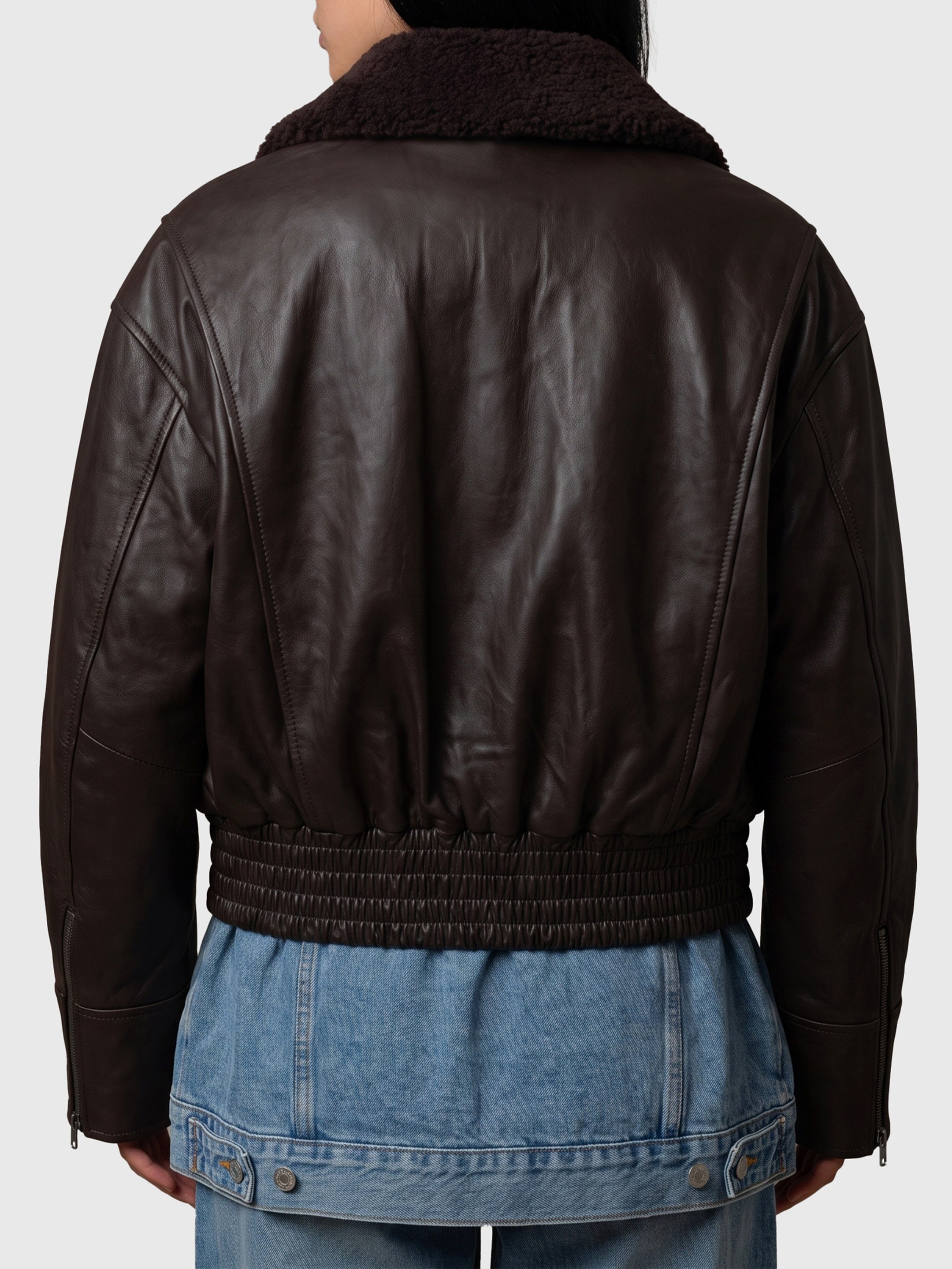 Dark brown leather IOLaila Lane bomber jacket