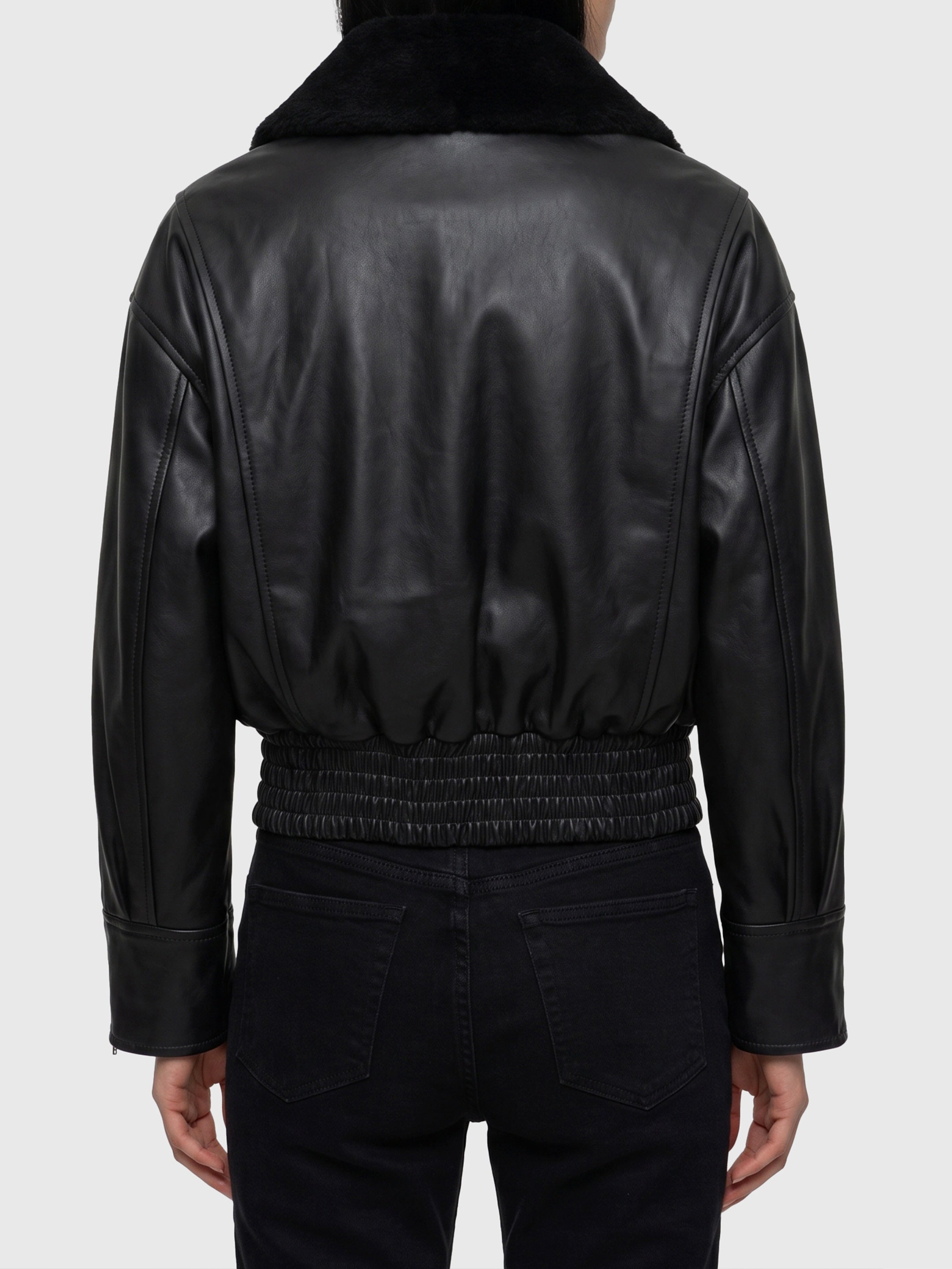 Black leather IOLaila Lane bomber jacket