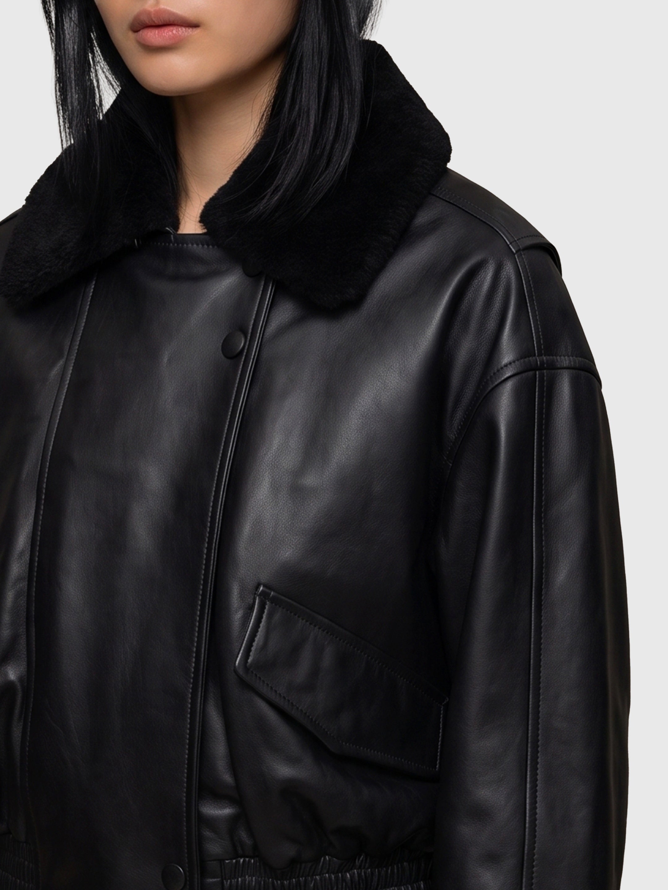 Black leather IOLaila Lane bomber jacket