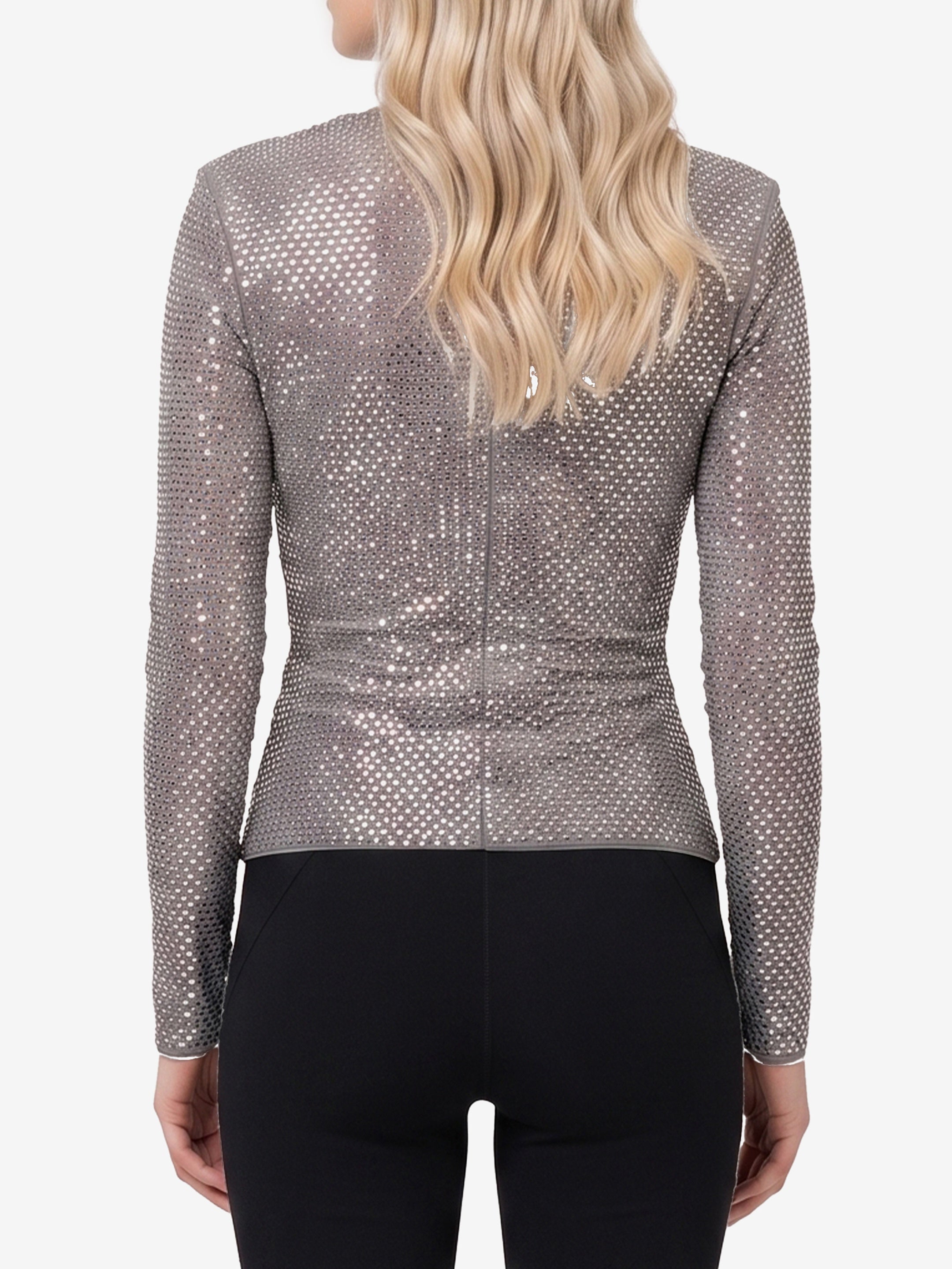 Grey rhinestone mesh wrap top