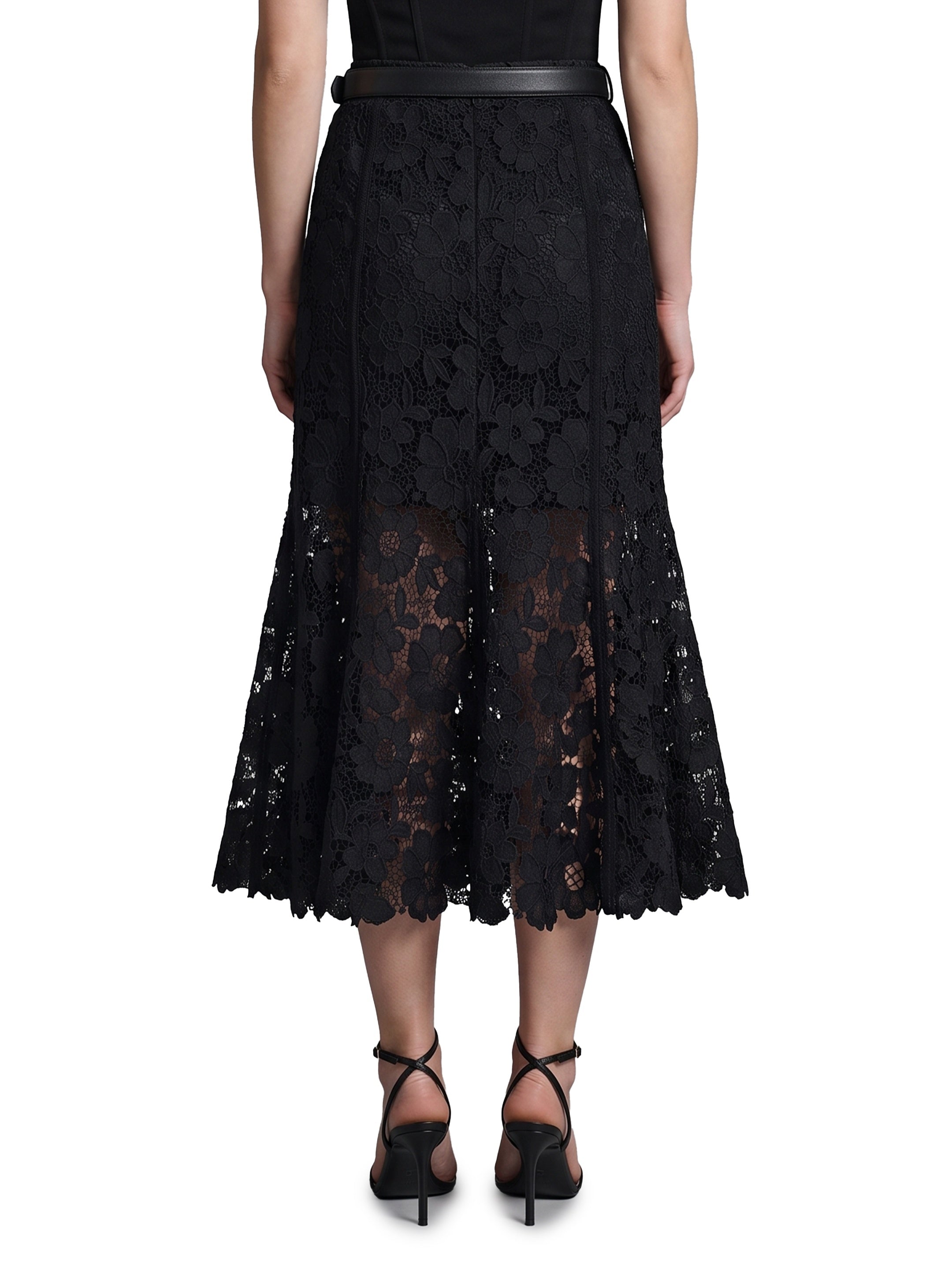Black lace midi skirt