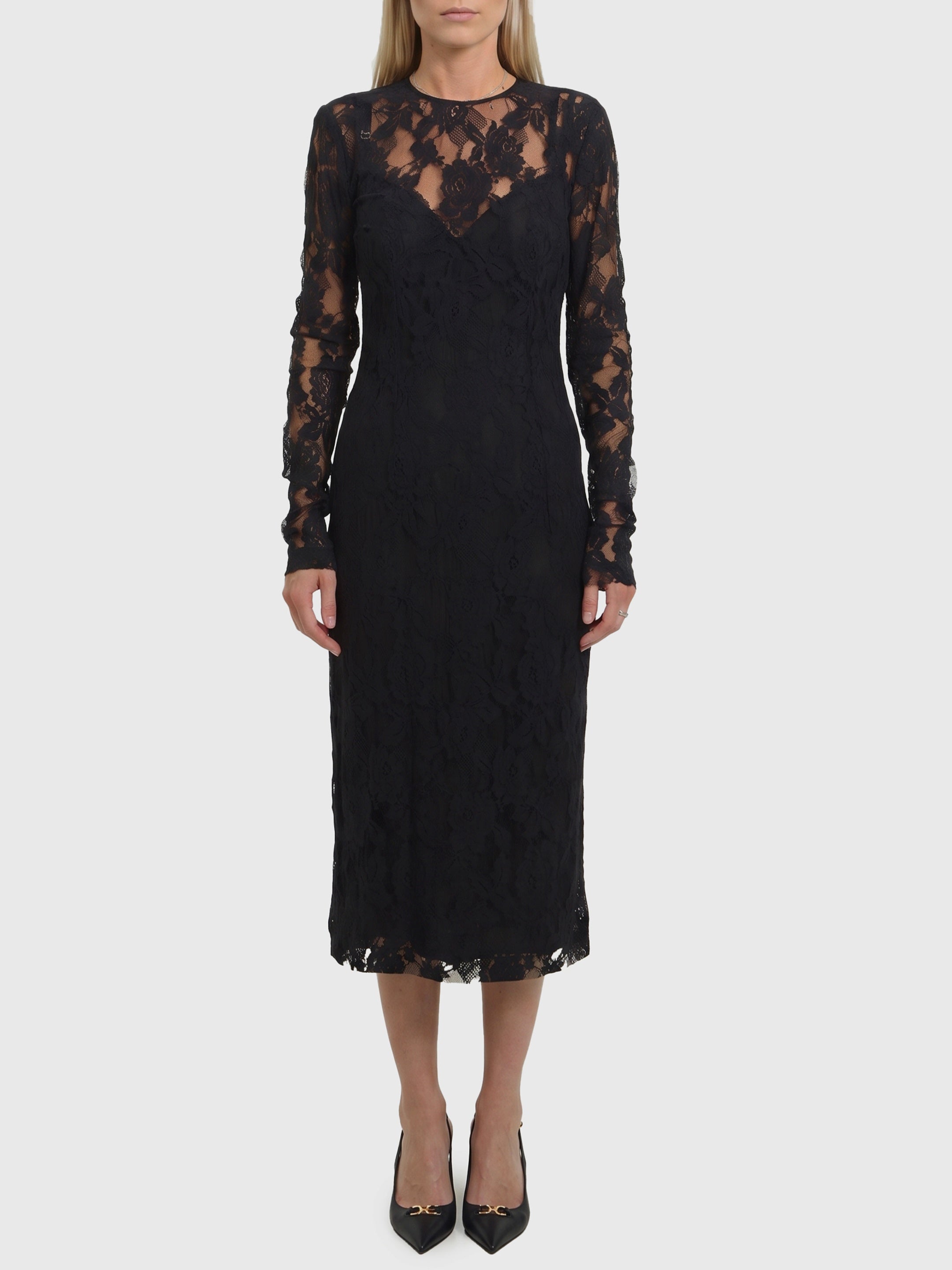 Black midi lace dress