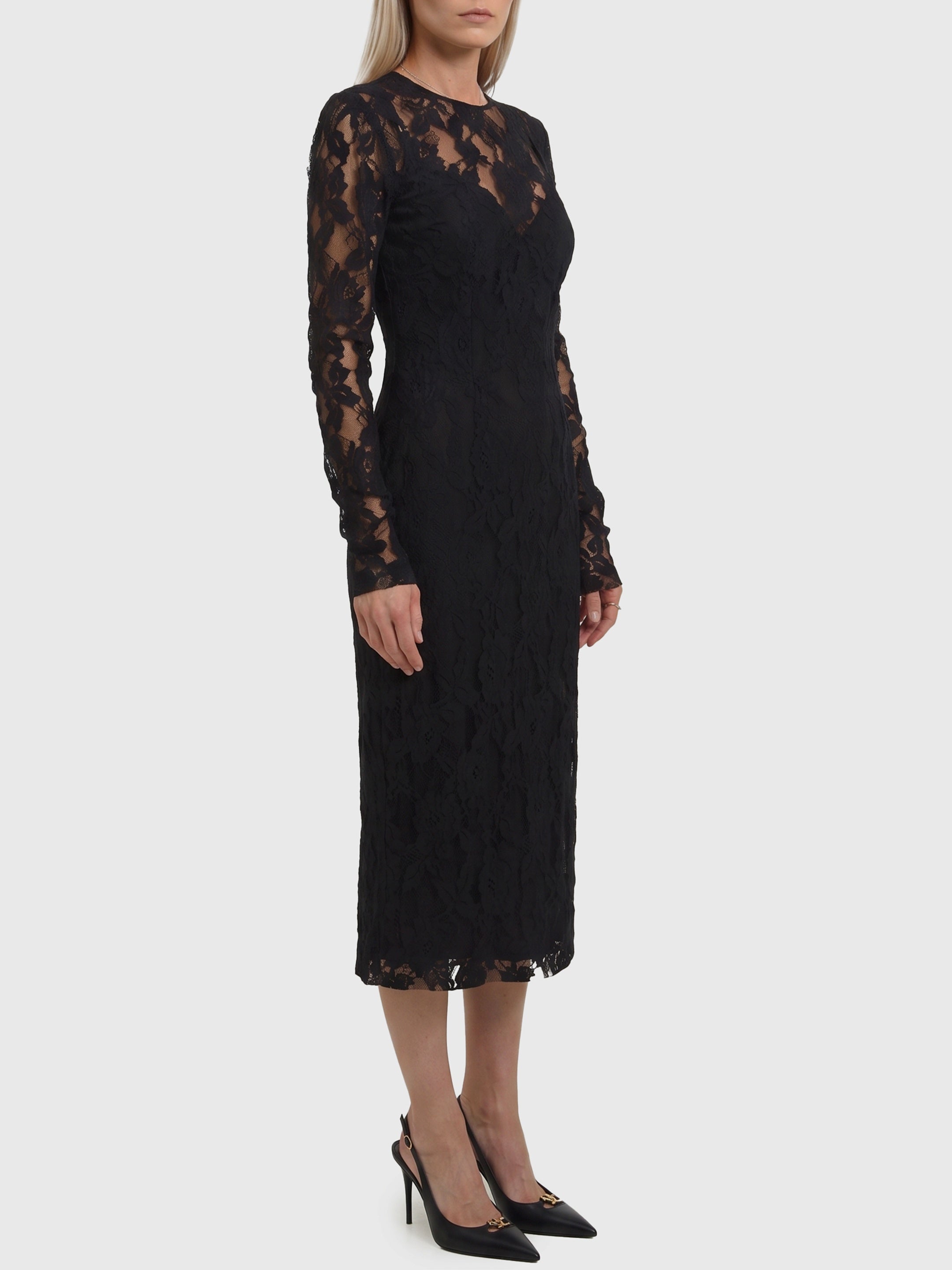Black midi lace dress