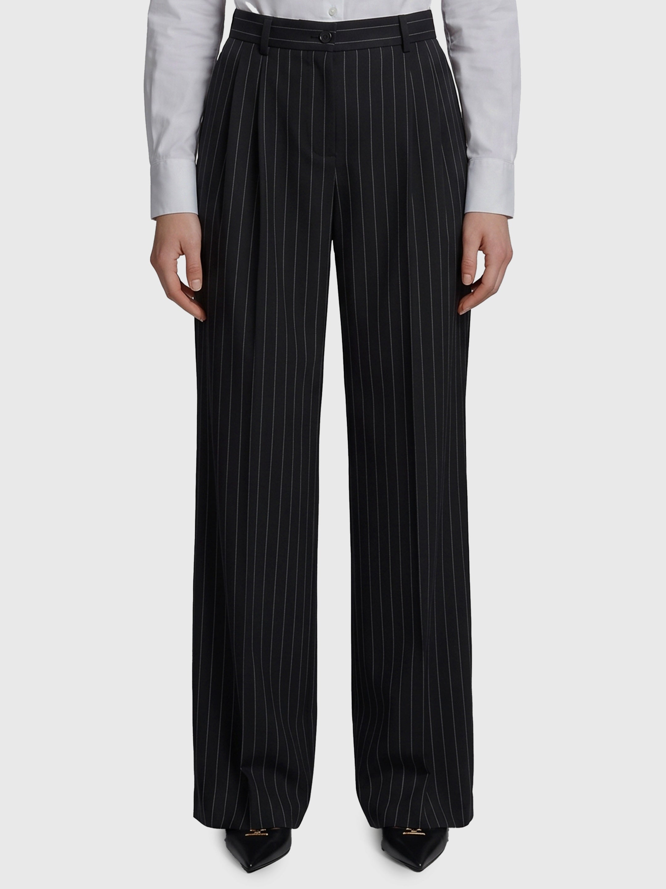 Wool chalk stripe trousers