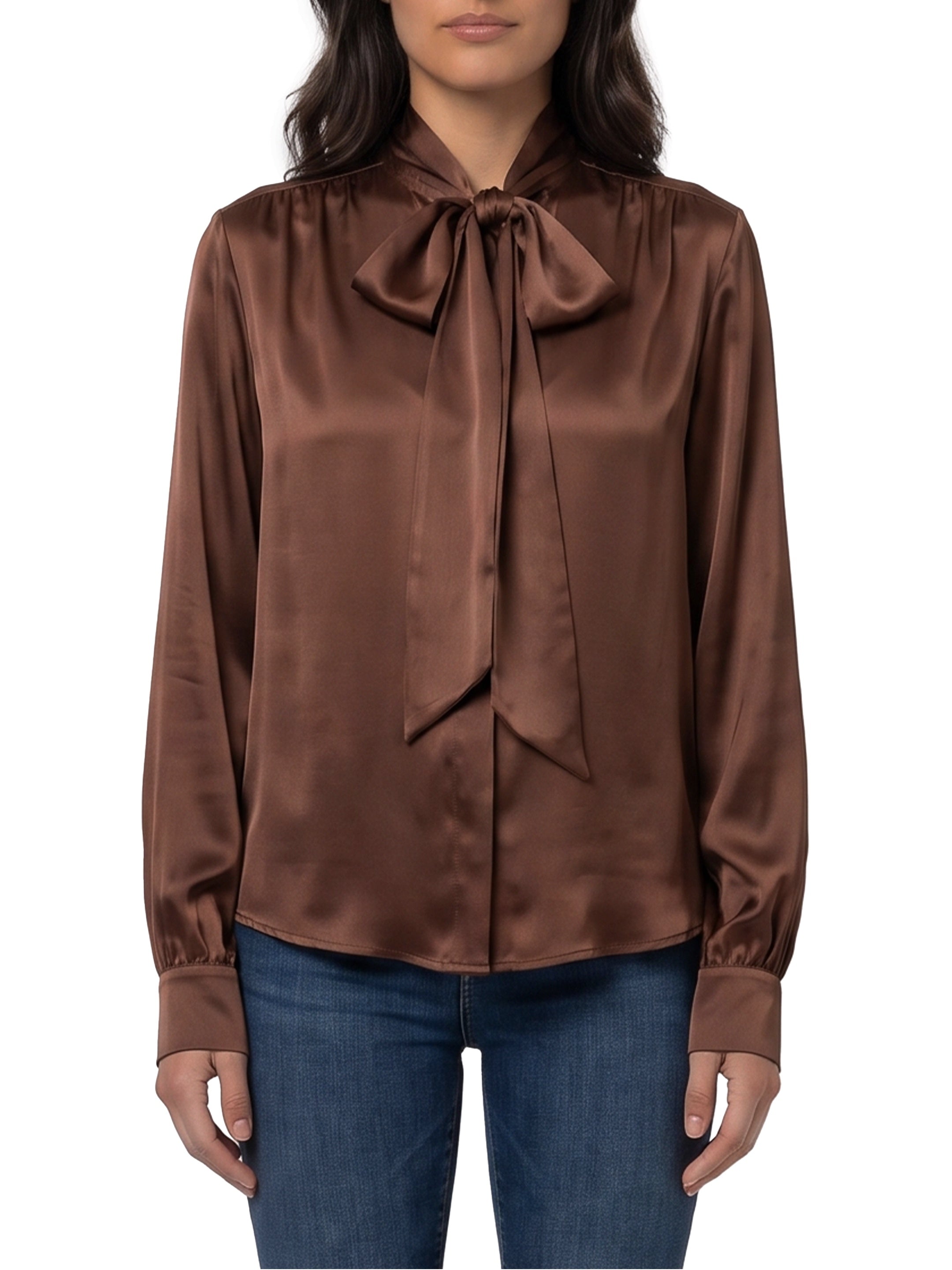 Silk-blouse blouse with bow
