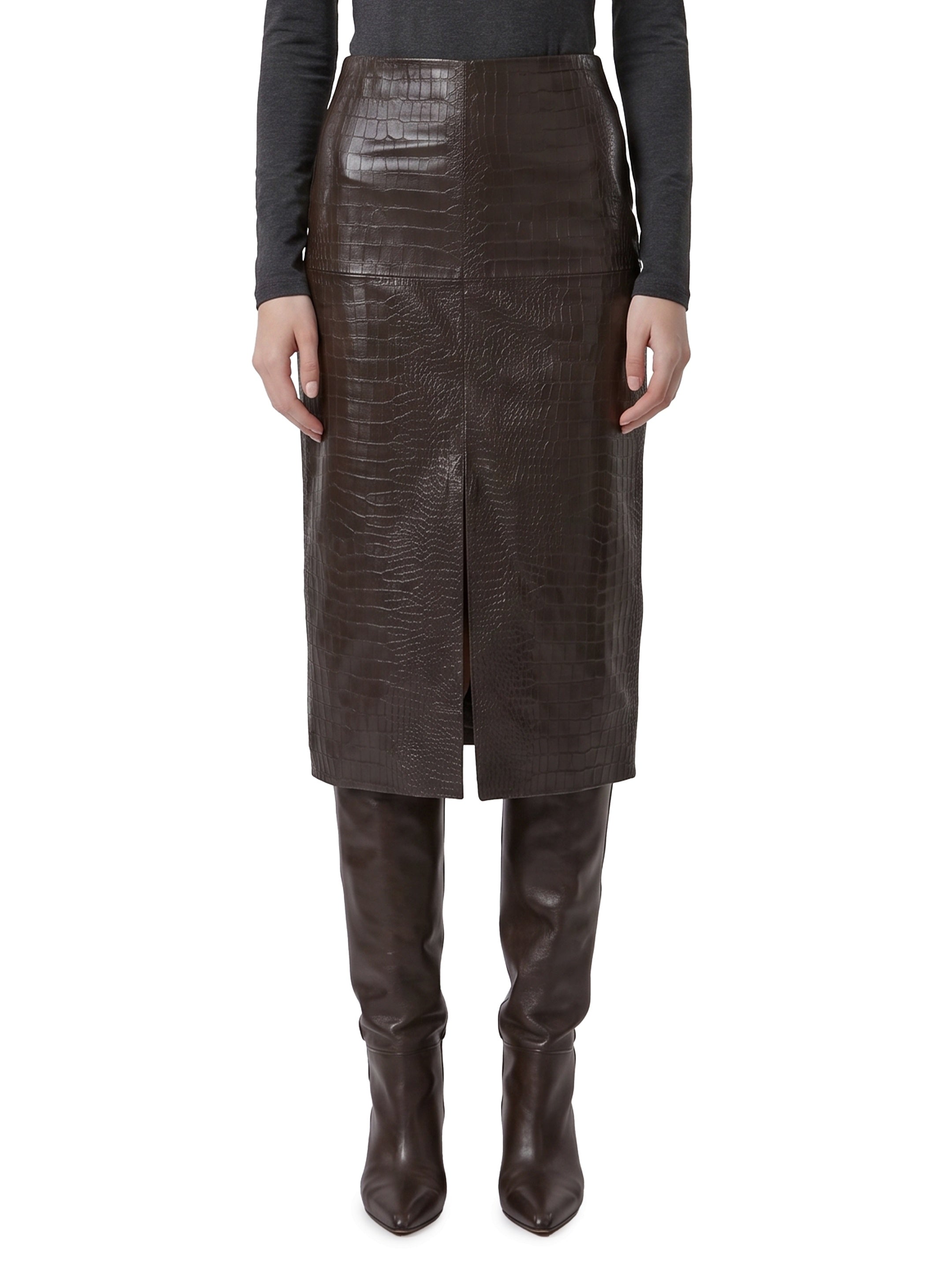 Crocodile print midi skirt