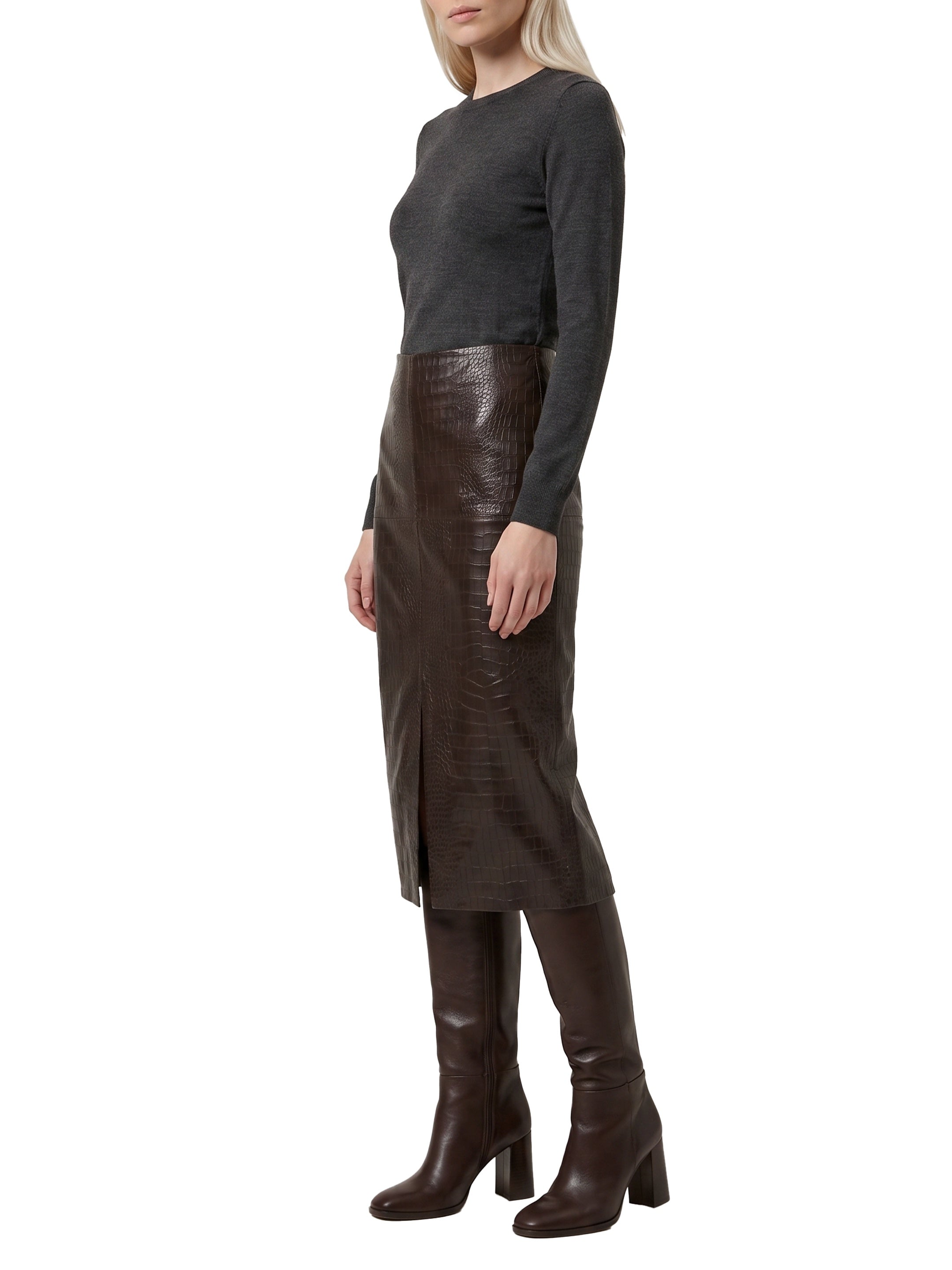 Crocodile print midi skirt