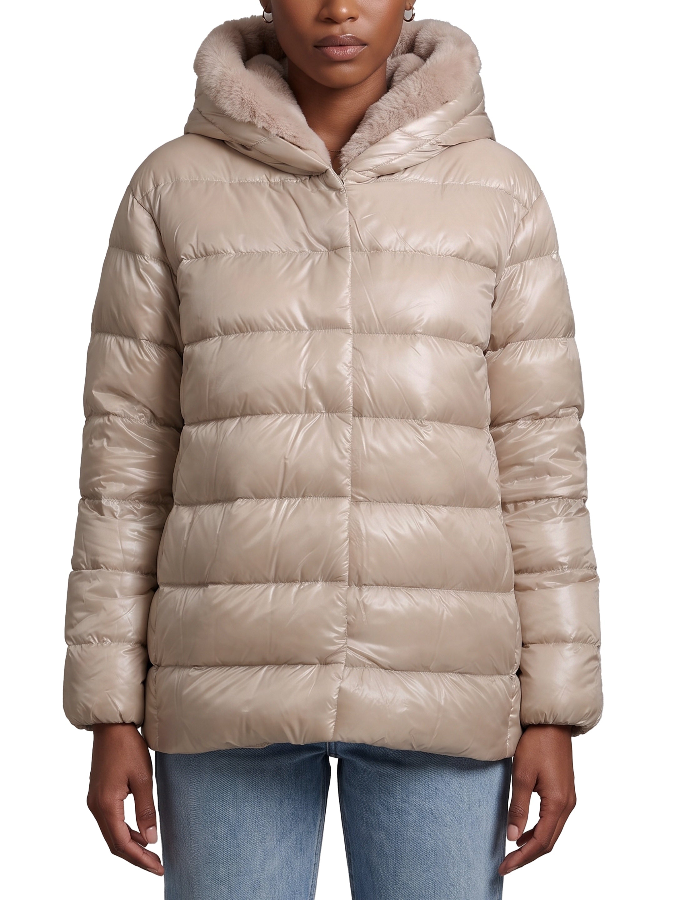 Ultralight down jacket with faux fur