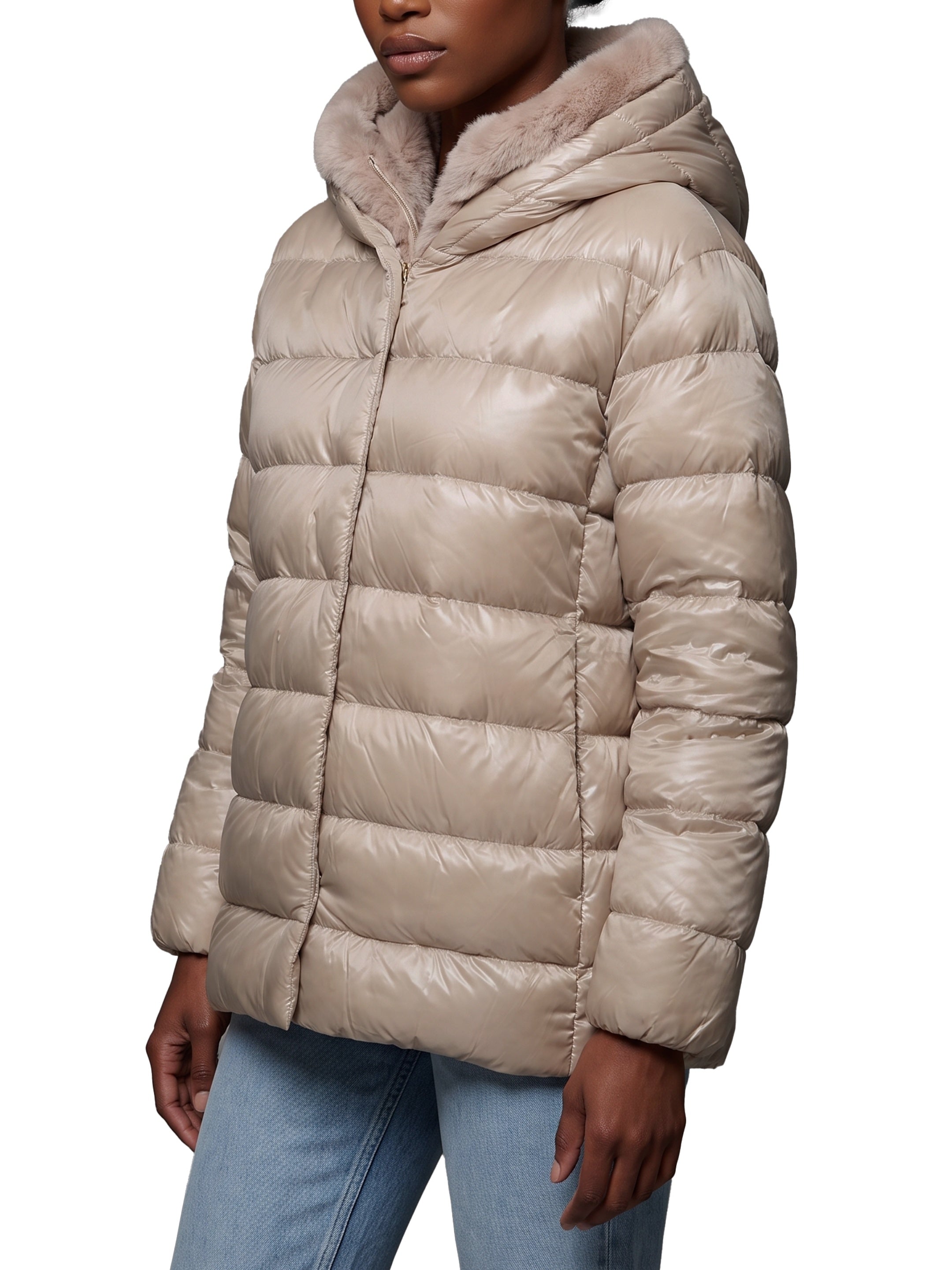 Ultralight down jacket with faux fur