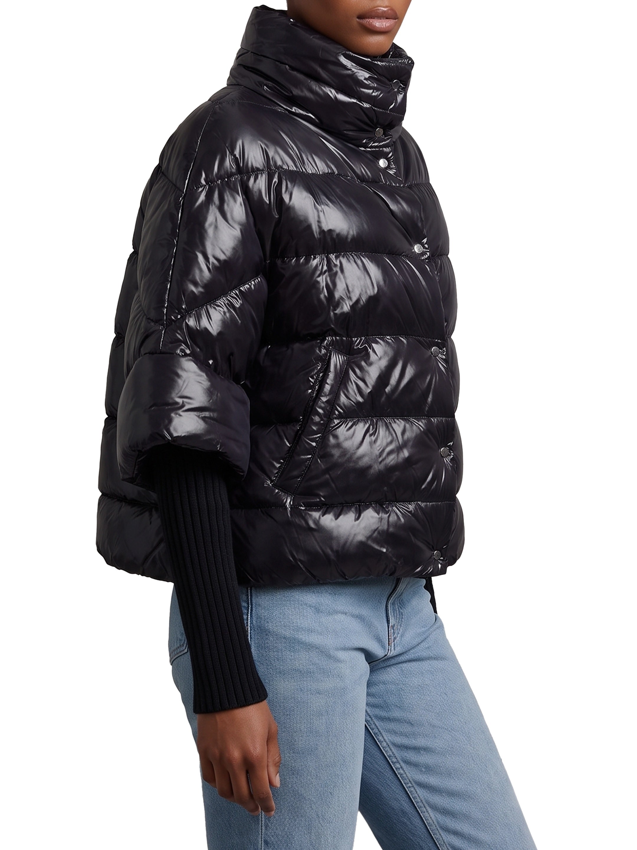 Puffer cape-style down coat with sleeves