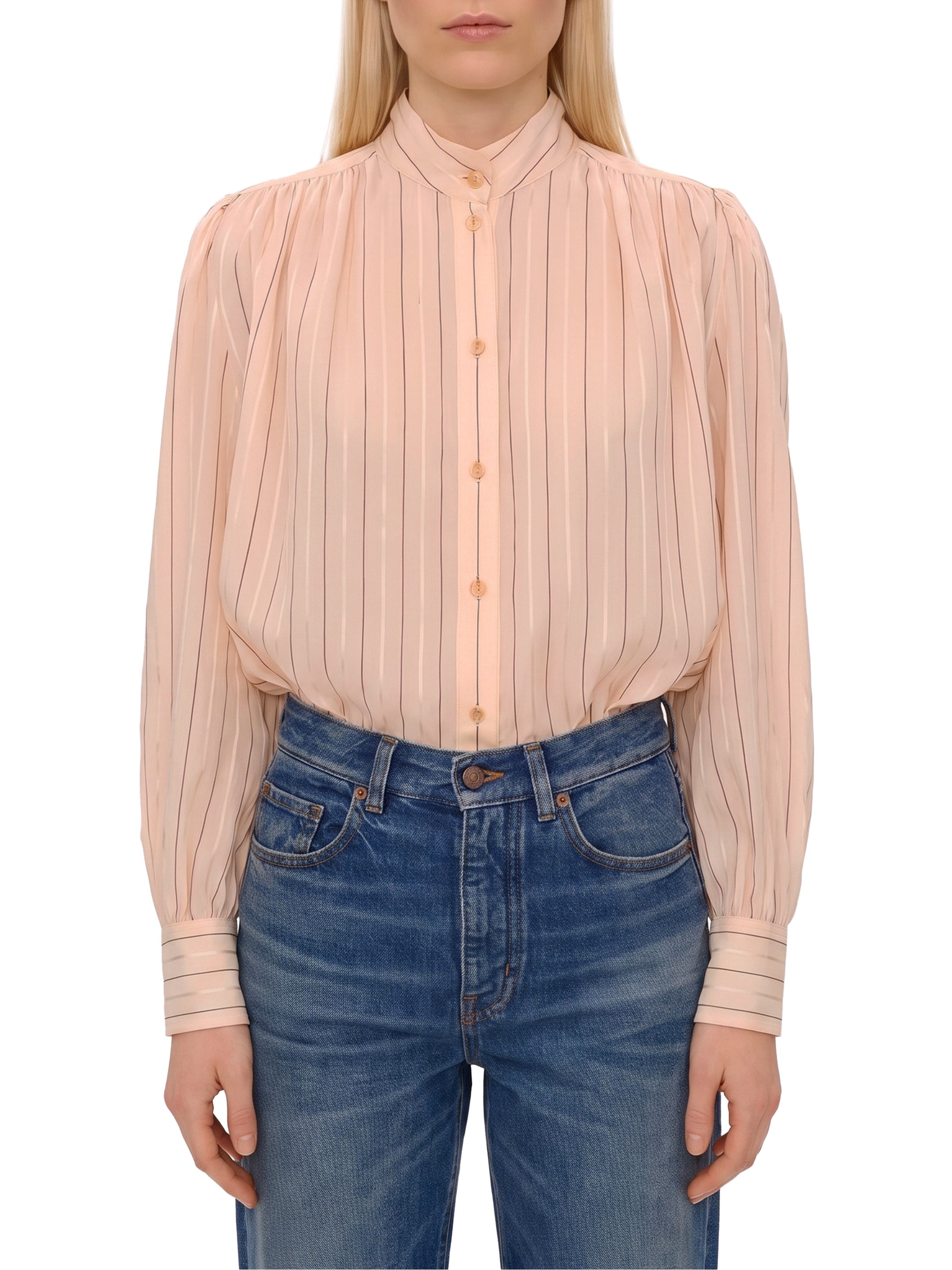 Gathered blouse in cotton and silk poplin