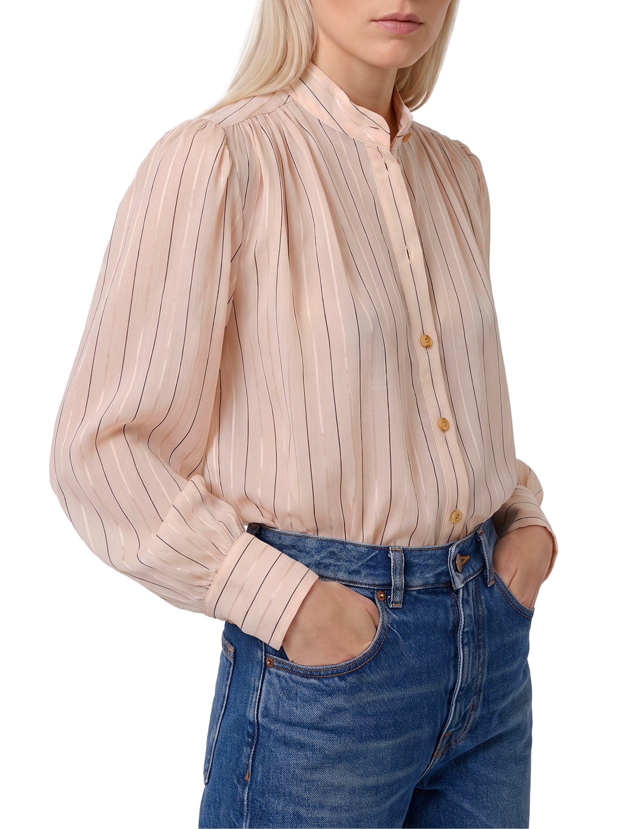 Gathered blouse in cotton and silk poplin