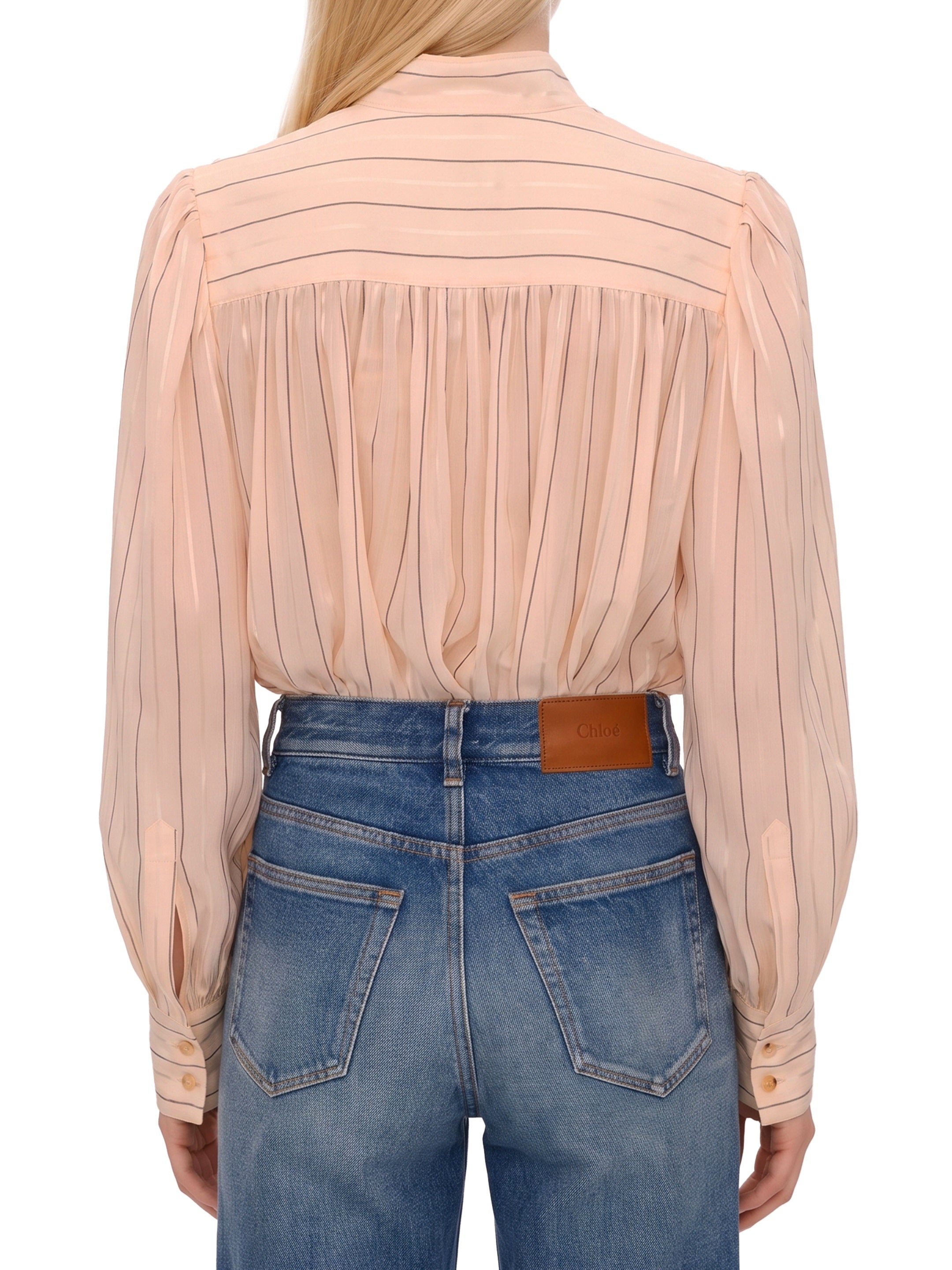Gathered blouse in cotton and silk poplin