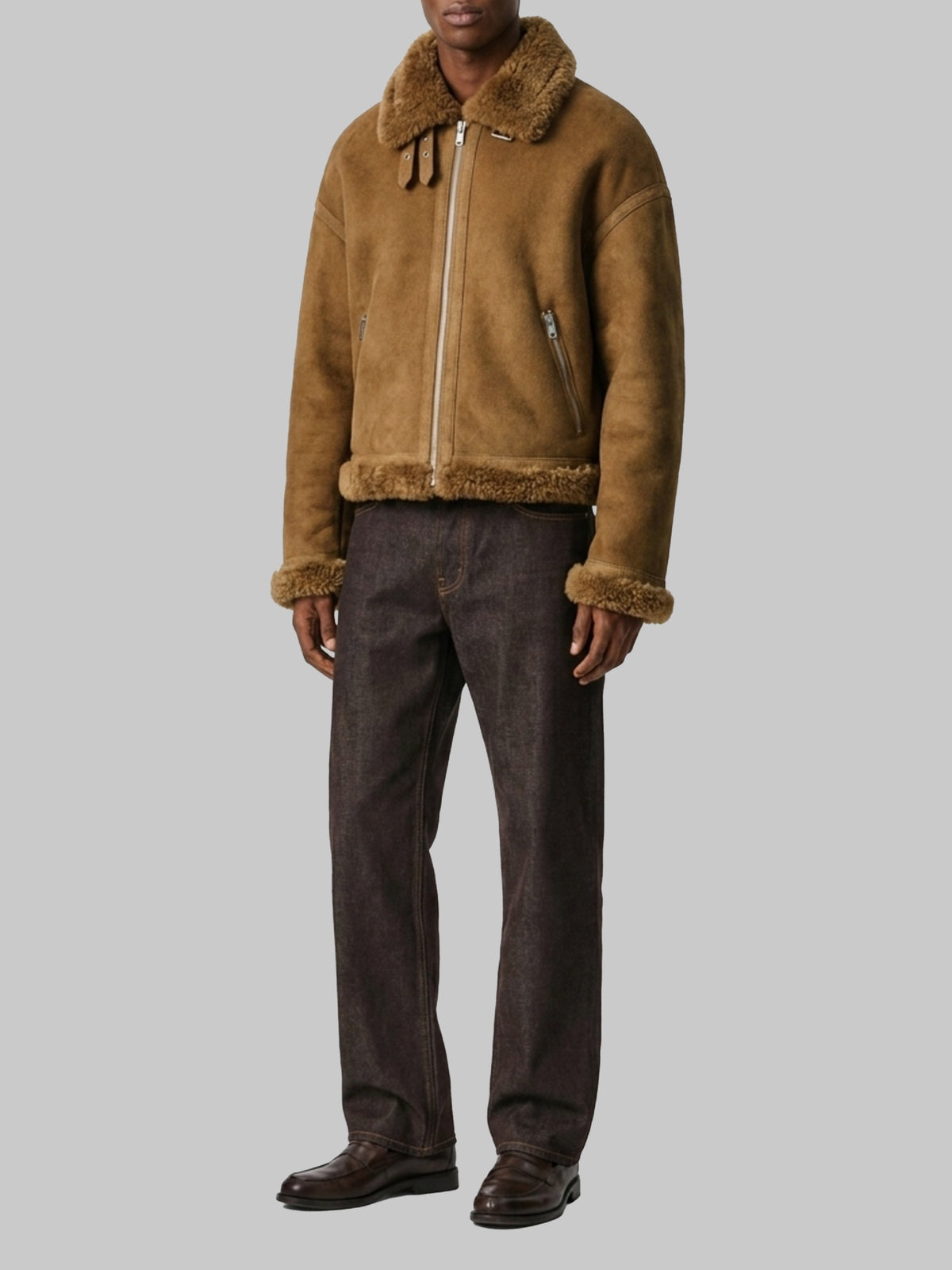 Sheepskin shearling aviator jacket