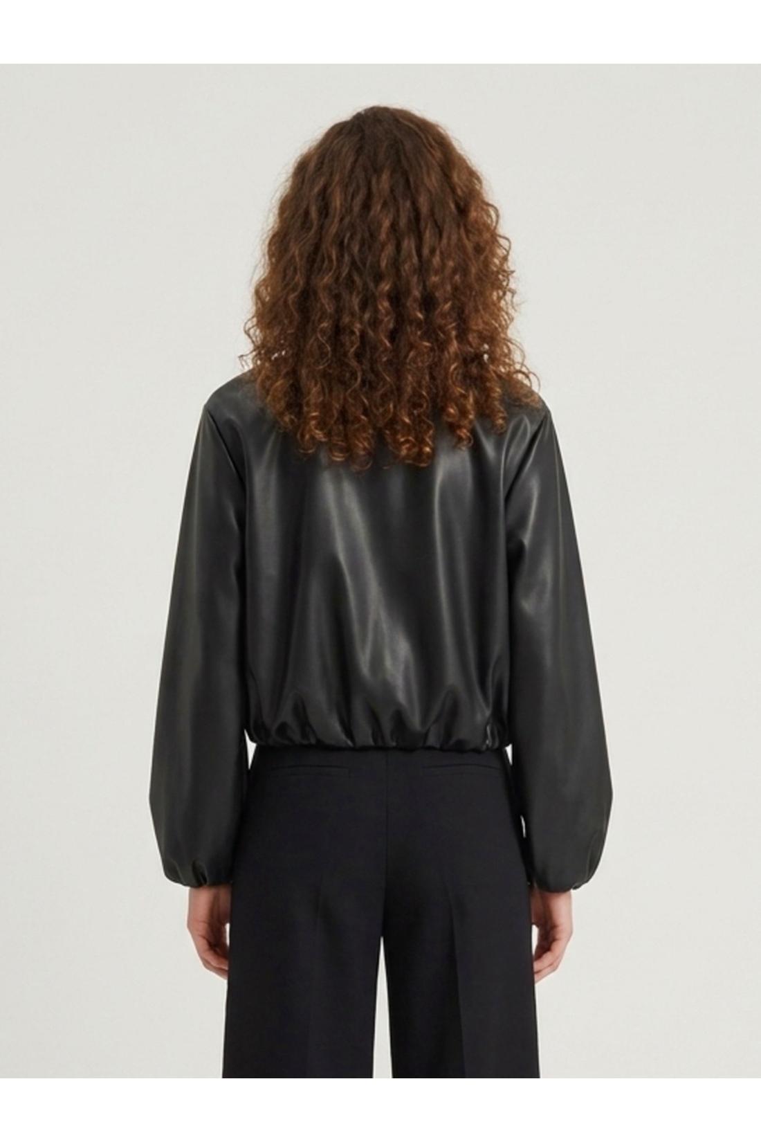 Black faux leather cropped bomber