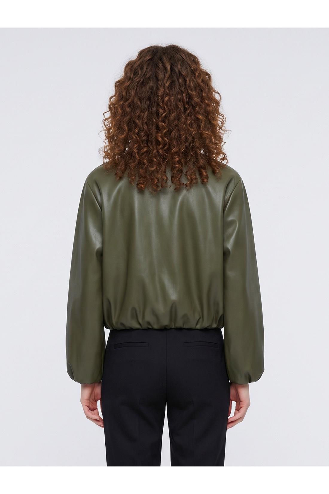 Military faux leather cropped bomber