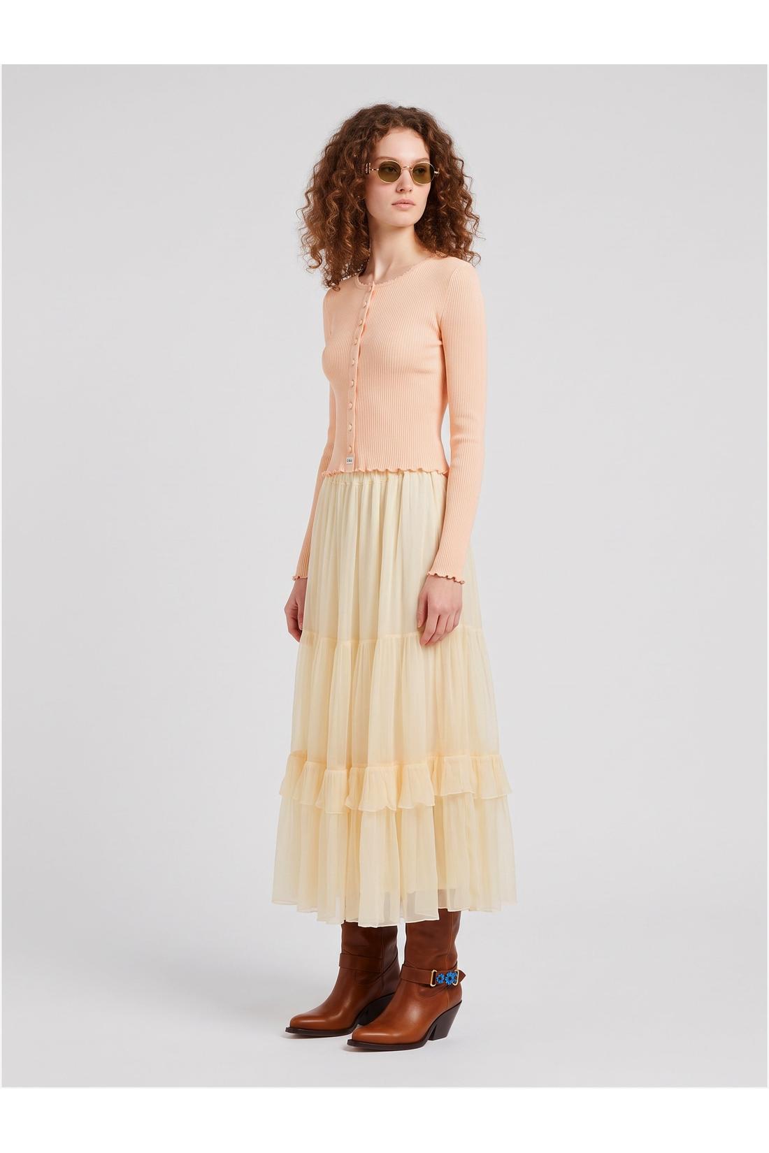 Long skirt with silk muslin ruffle