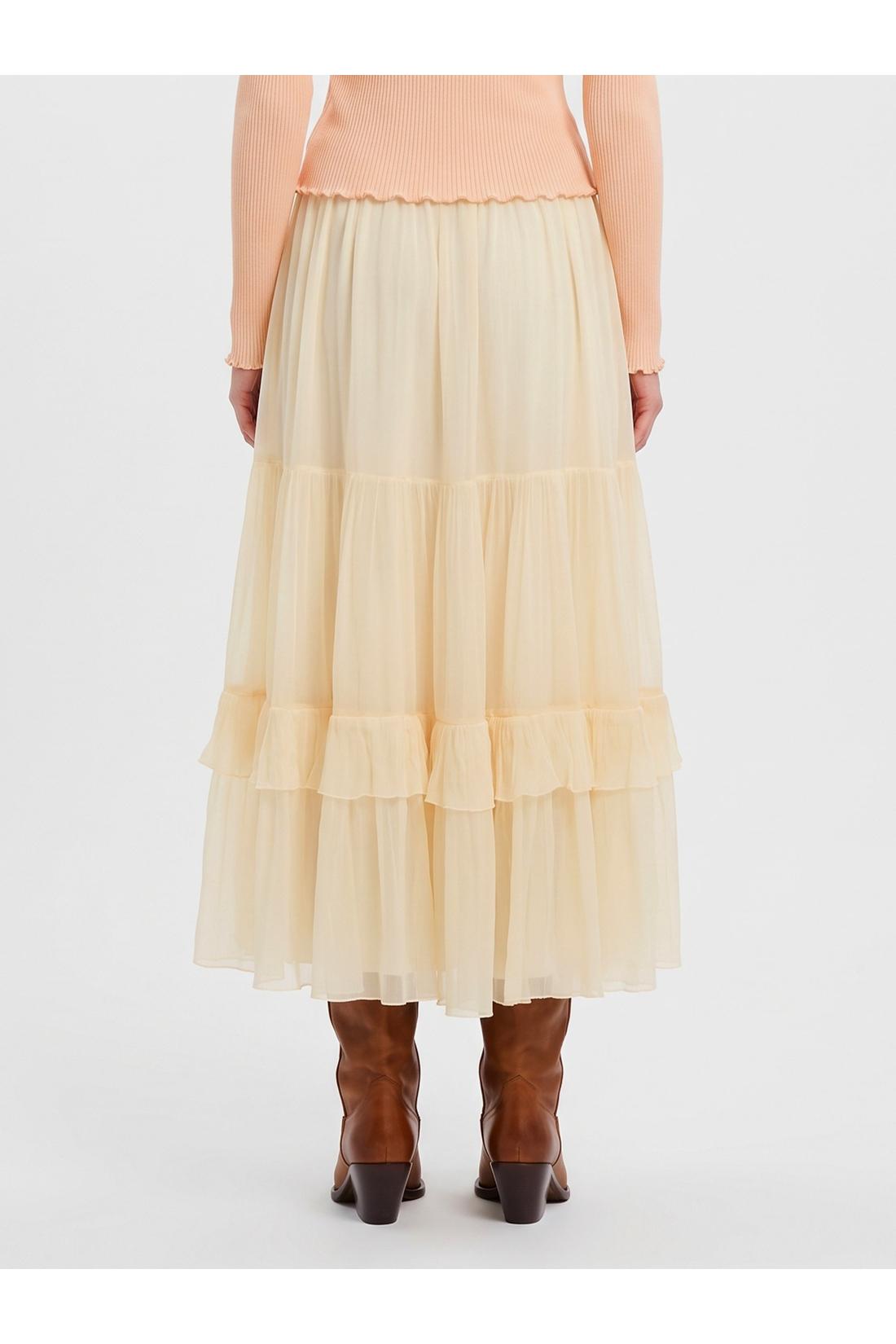 Long skirt with silk muslin ruffle