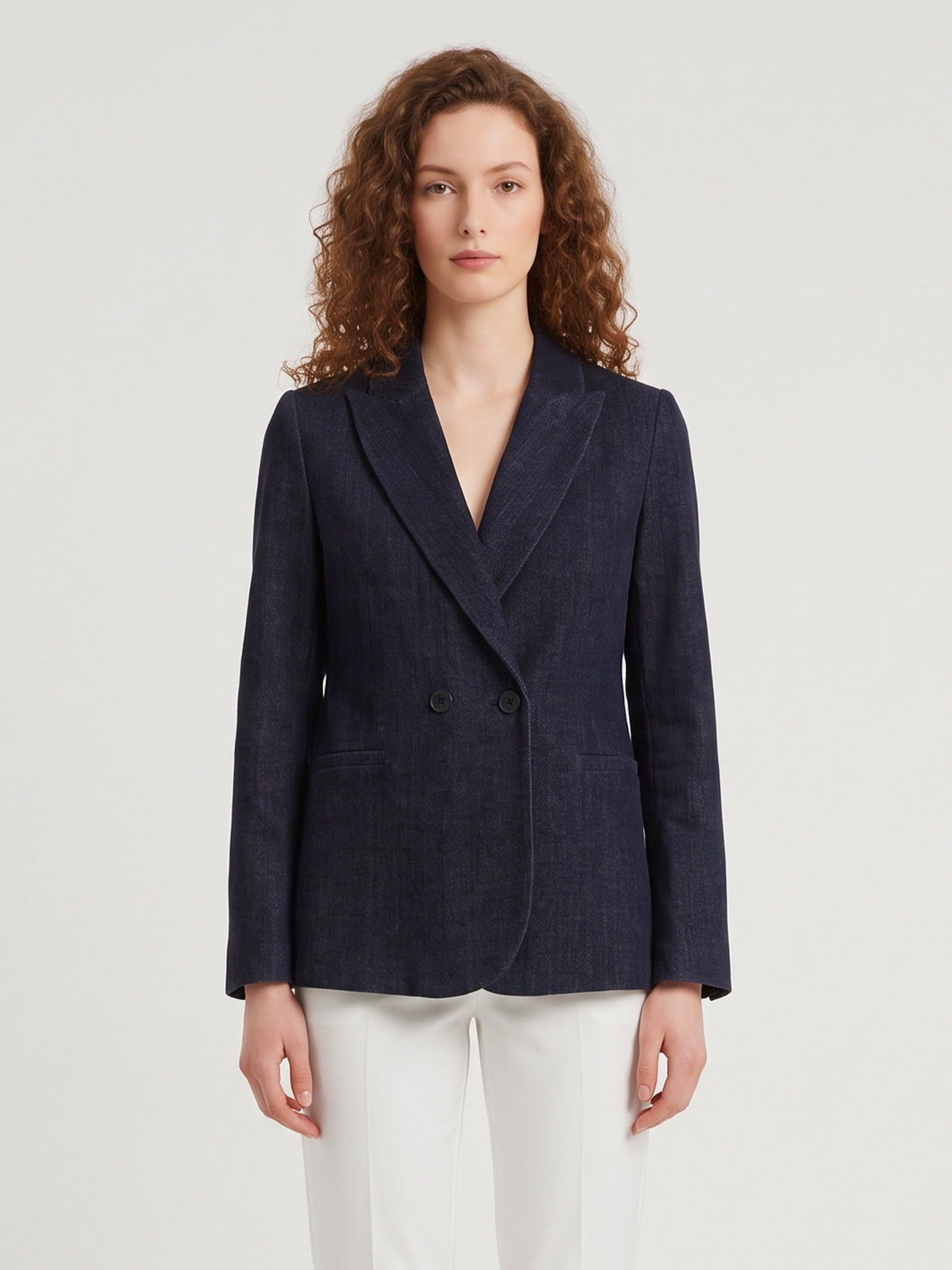 Navy velvet double-breasted jacket