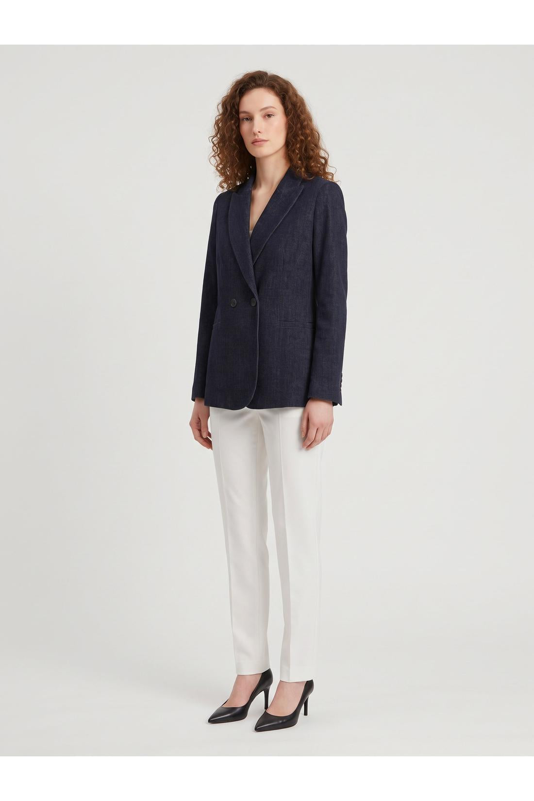 Navy velvet double-breasted jacket