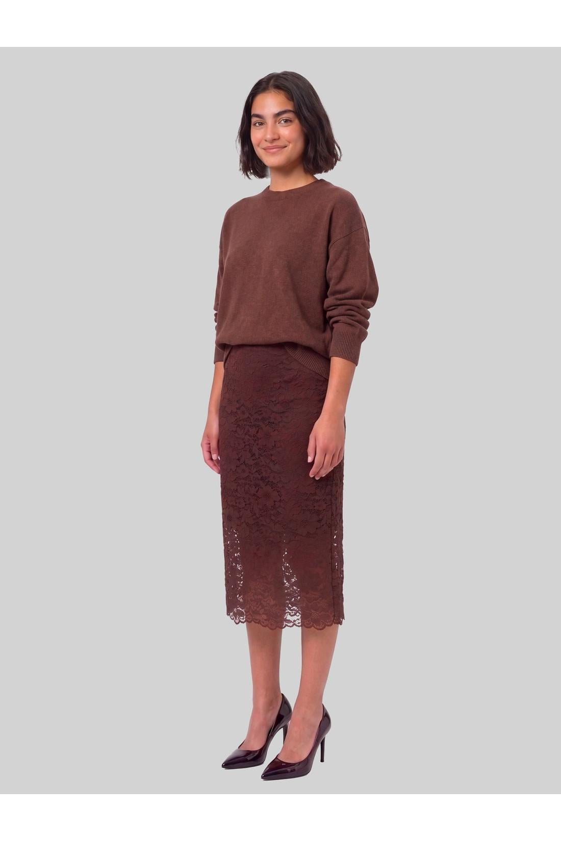 Brown lace midi skirt