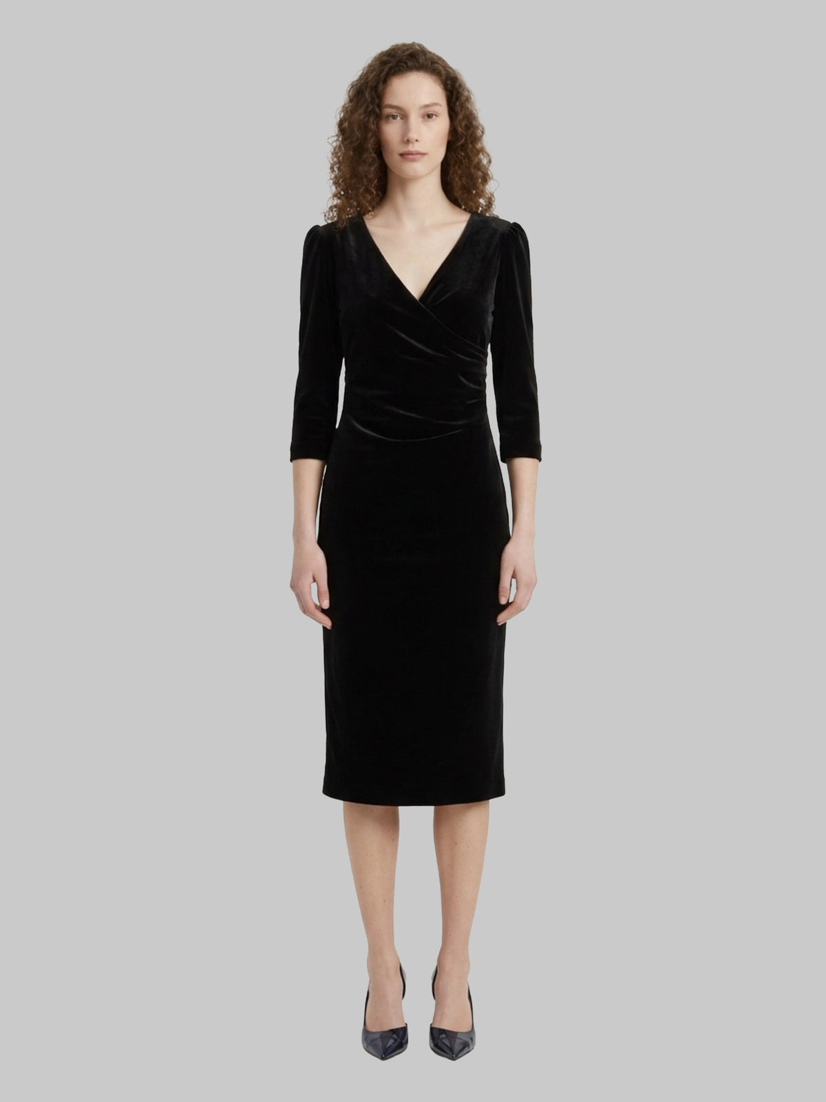 Black velvet midi dress