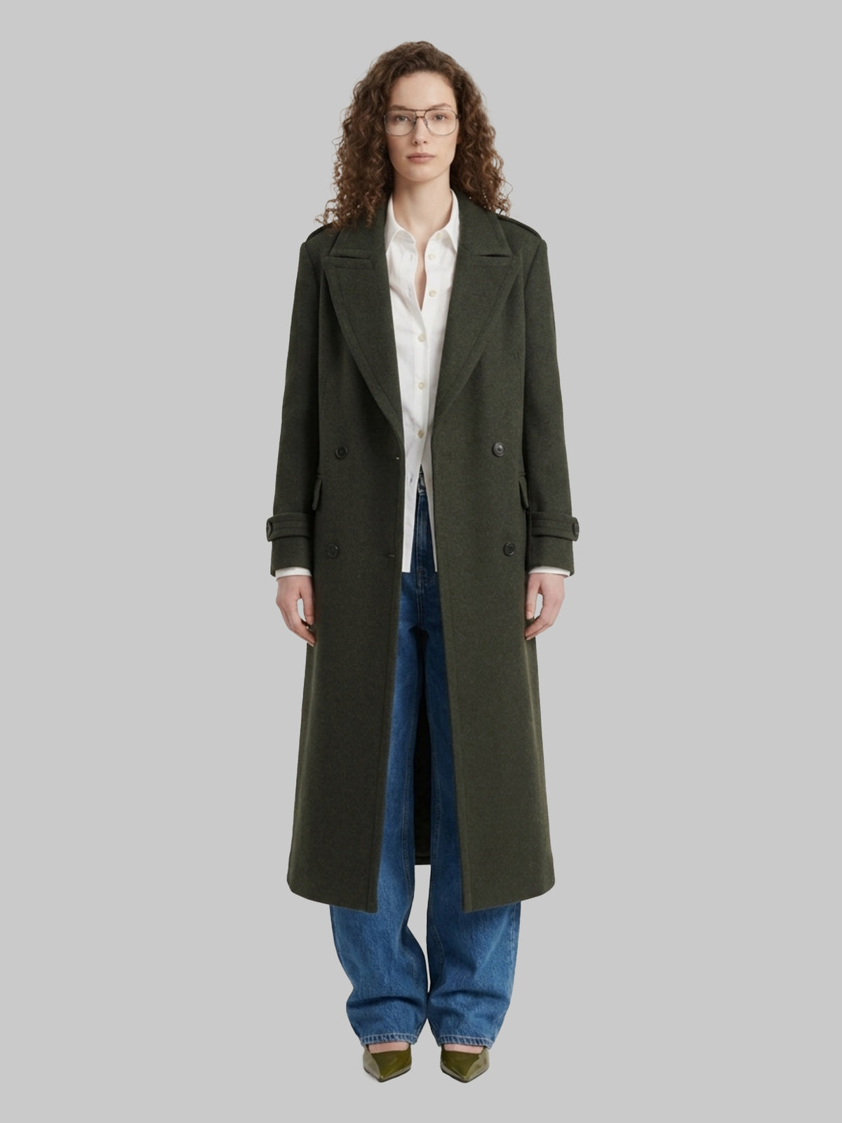 Military green double-breasted coat
