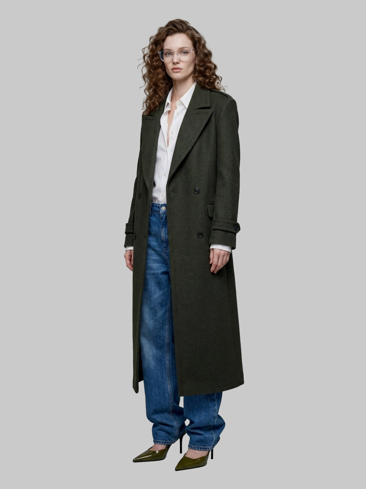 Military green double-breasted coat