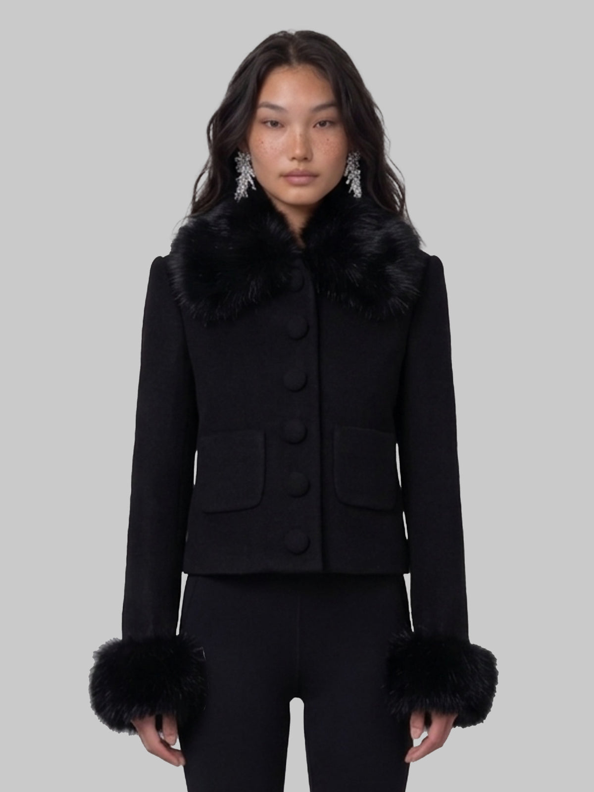 Short coat with faux fur inserts