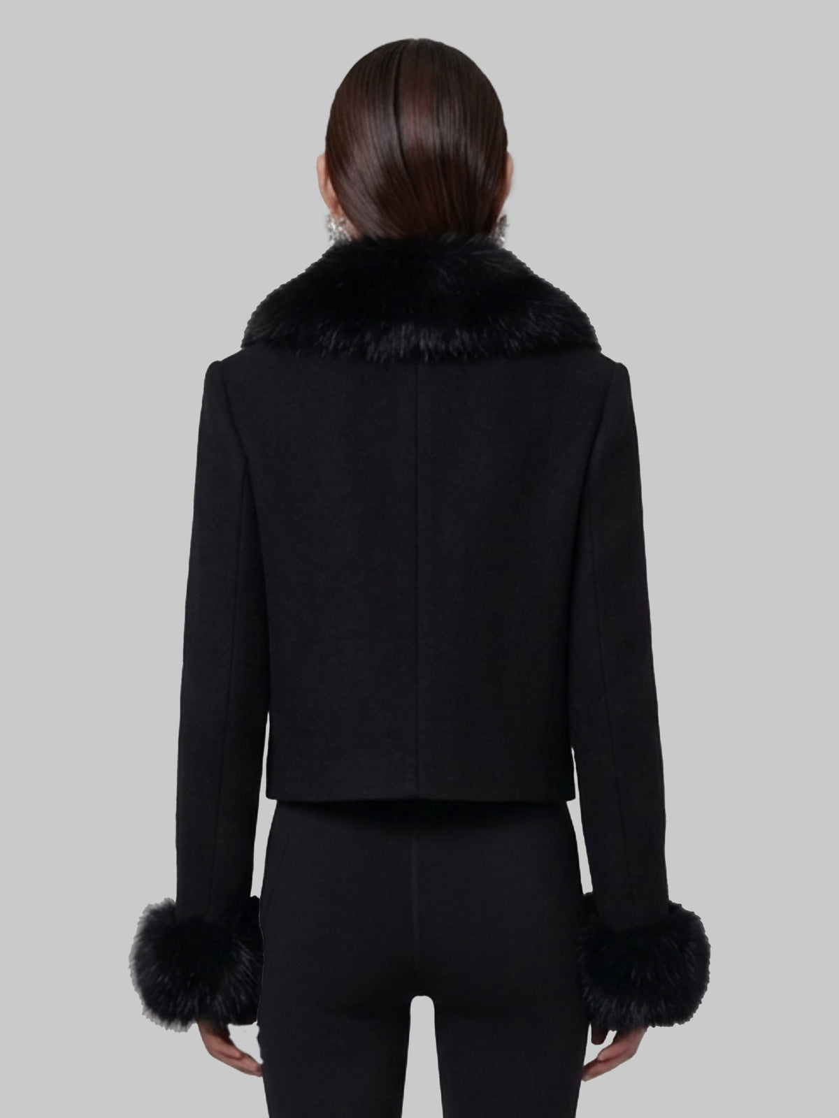 Short coat with faux fur inserts