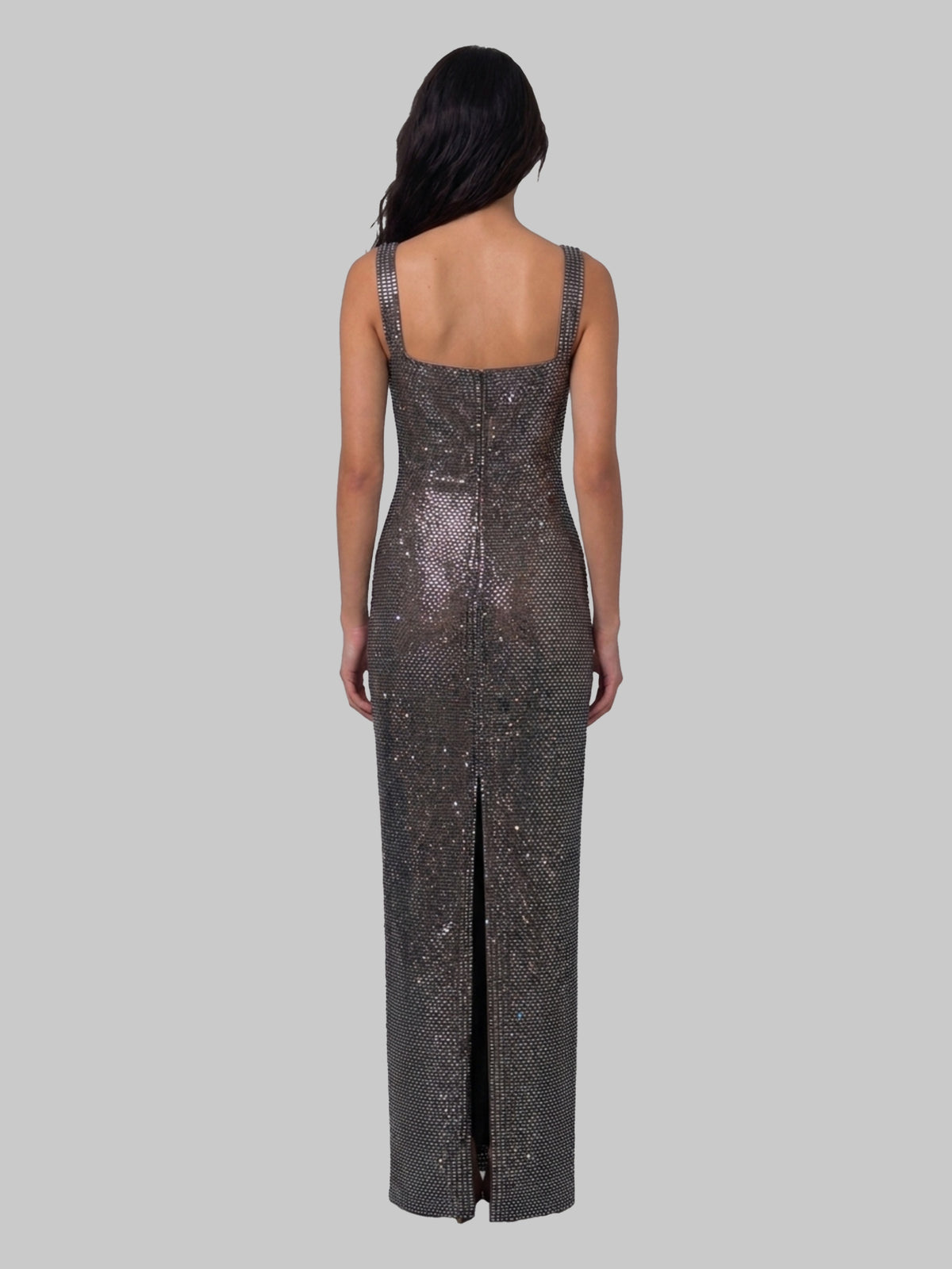 Gunmetal Square maxi dress with rhinestones