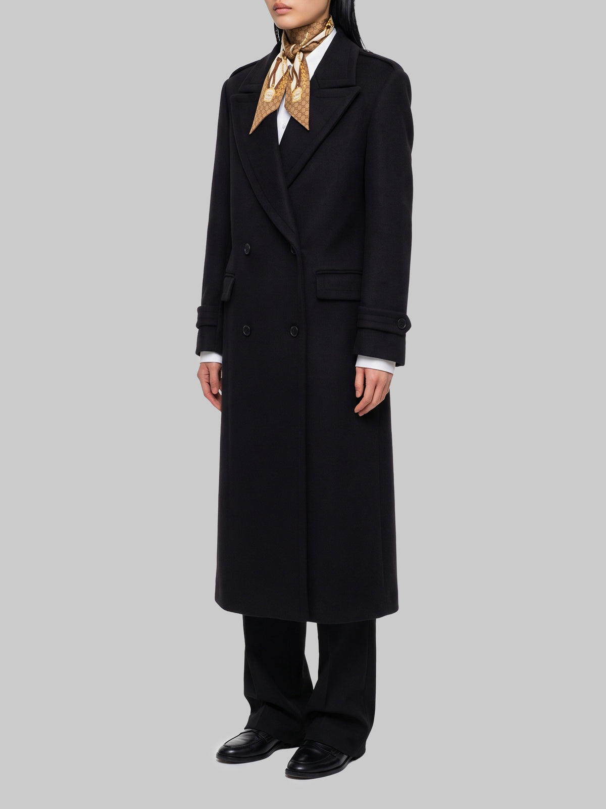 Black double-breasted coat
