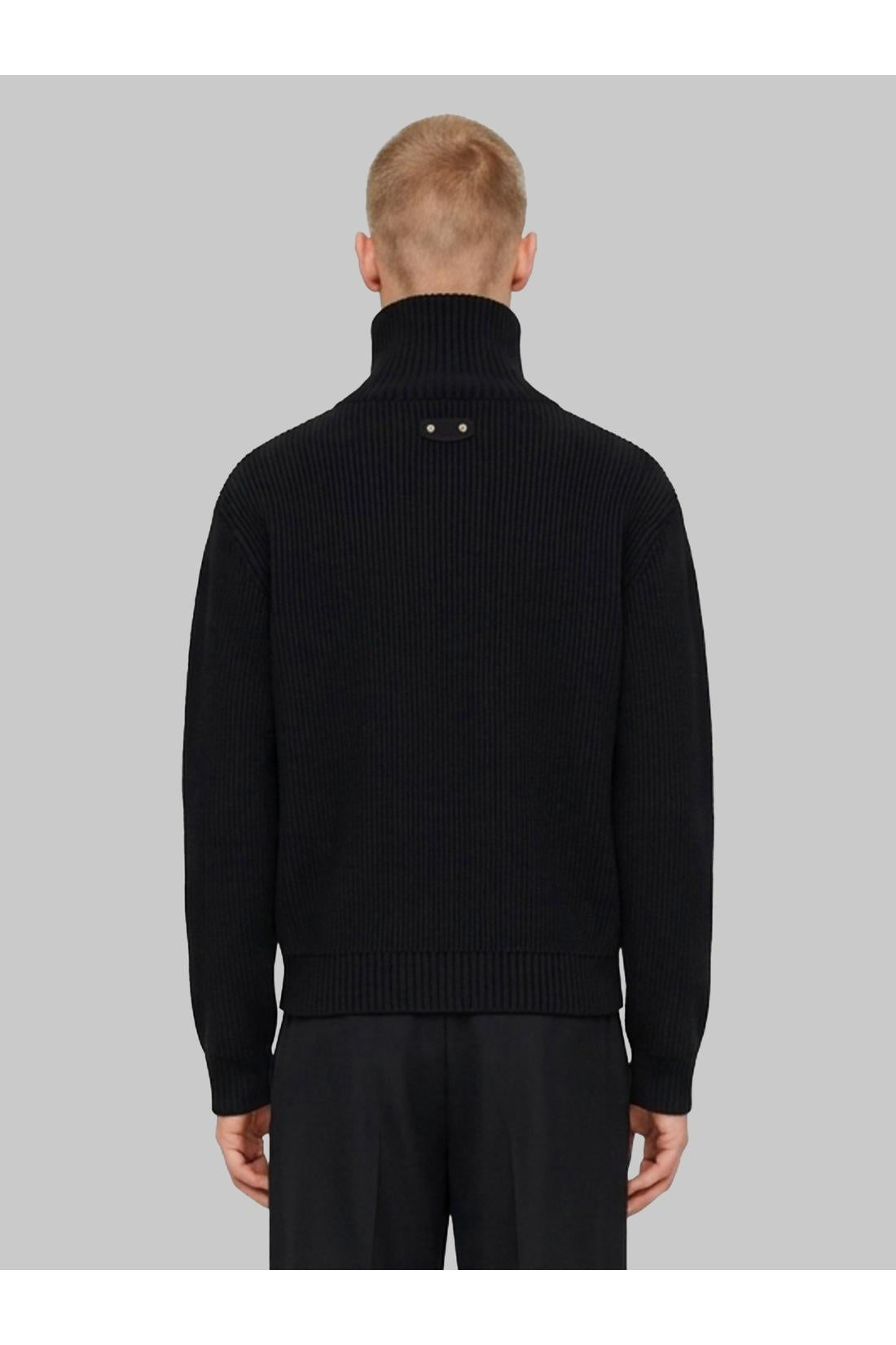 High-neck cotton blend cardigan