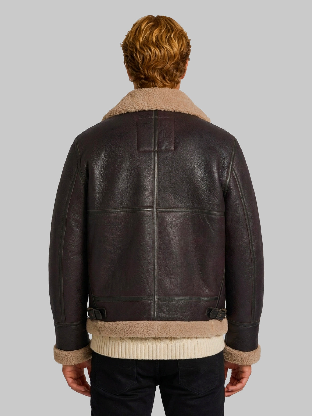 Cordovan shearling aviator bomber