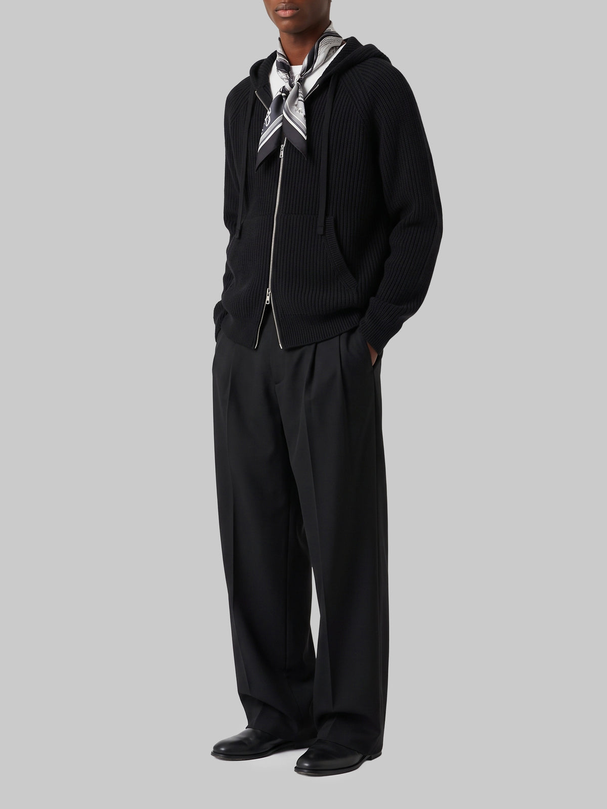Black hooded knit cardigan