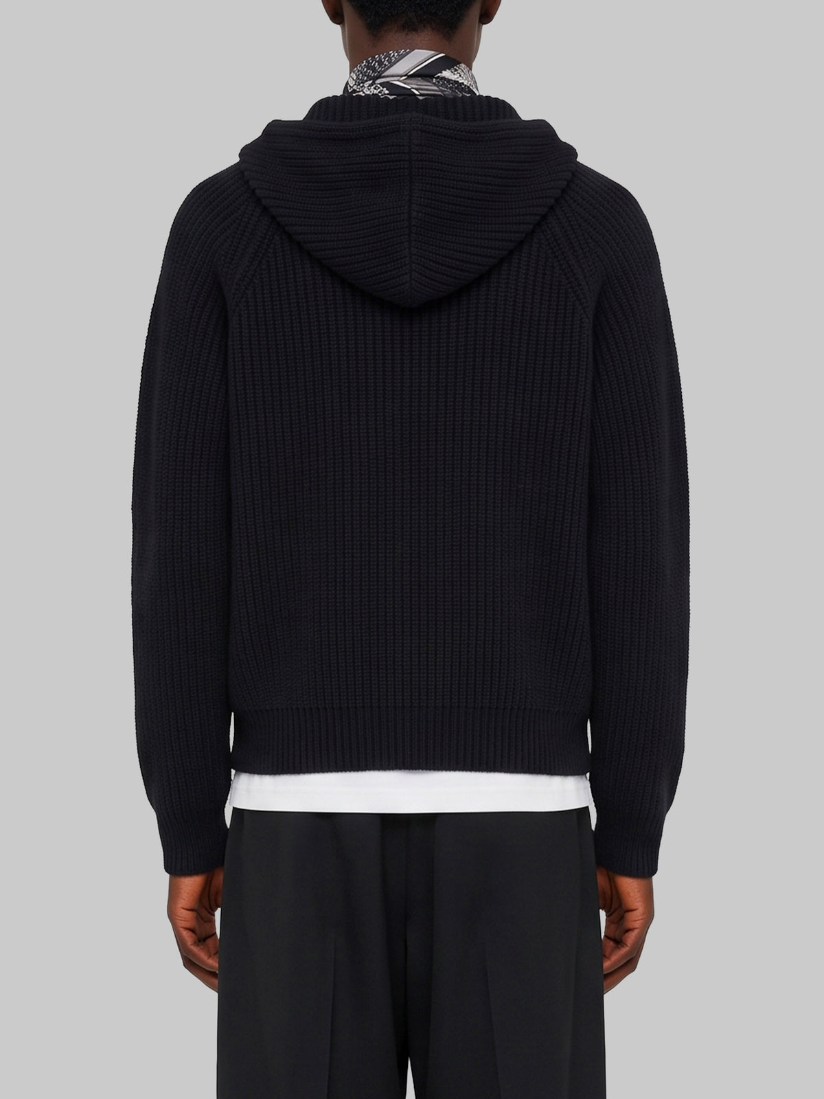 Black hooded knit cardigan