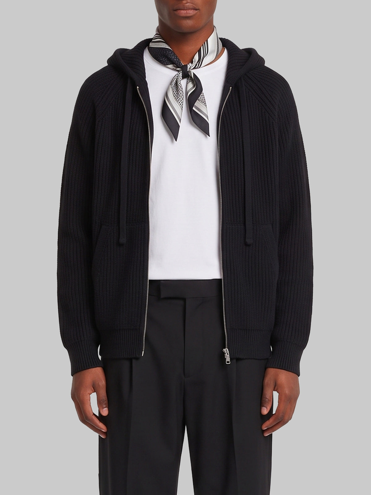 Black hooded knit cardigan