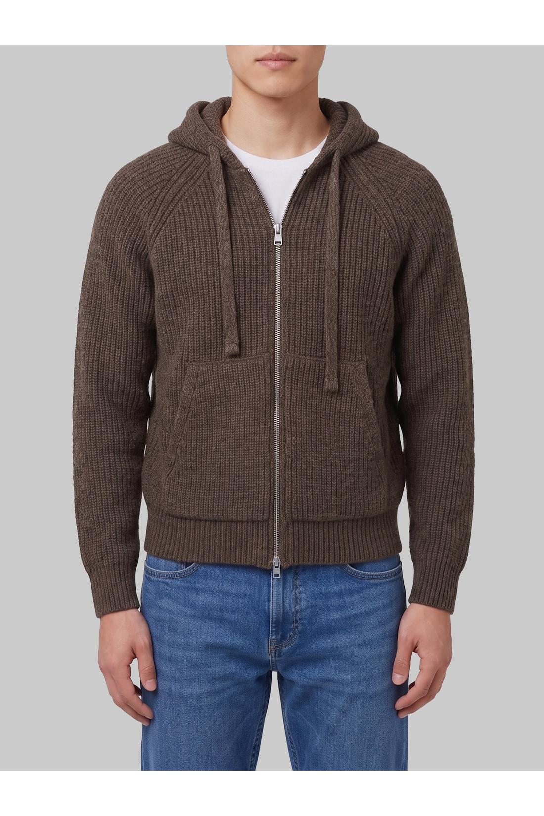 Dunst Brown hooded knit cardigan, Strick & Pullover