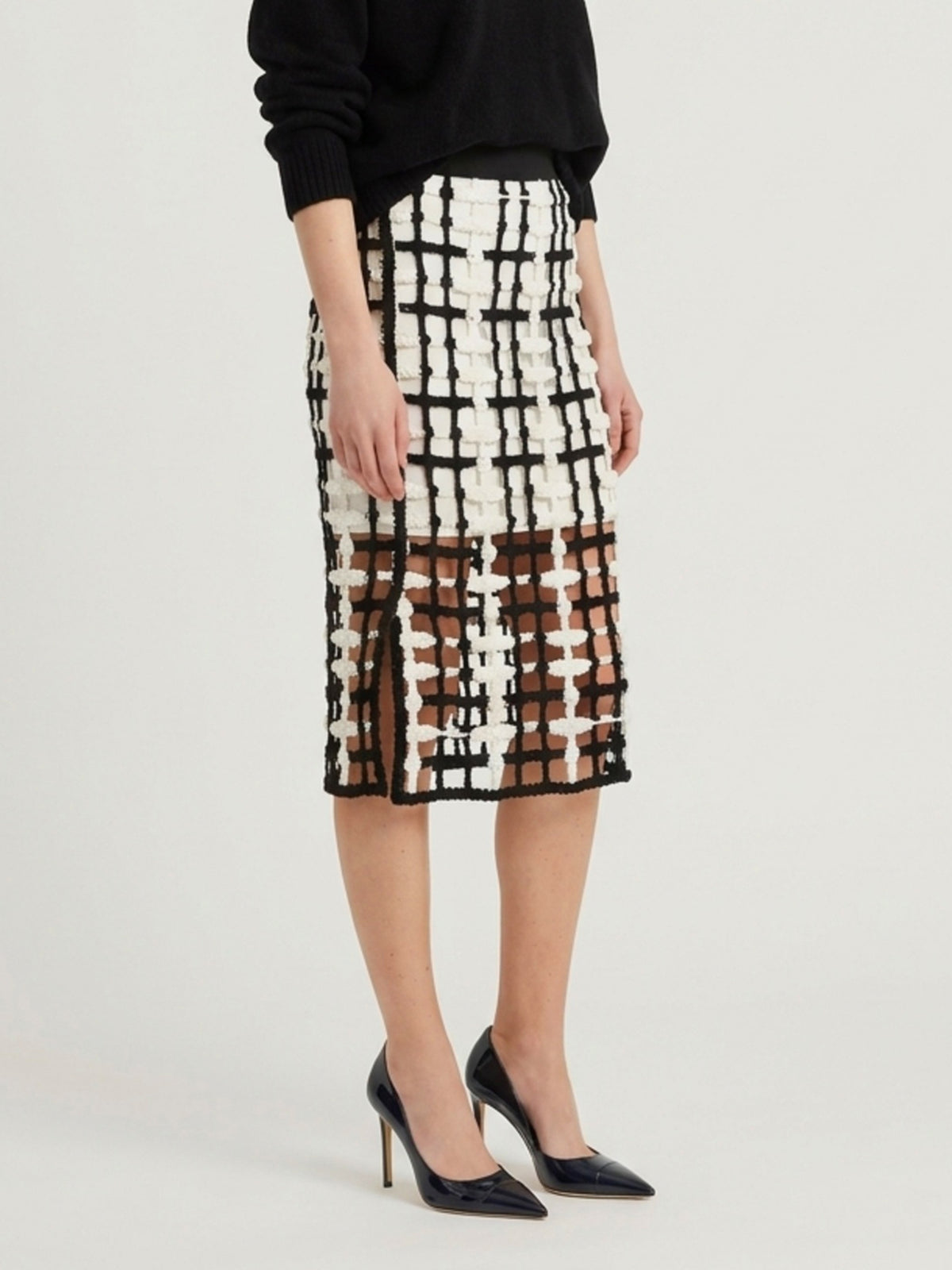 Black  mesh midi skirt